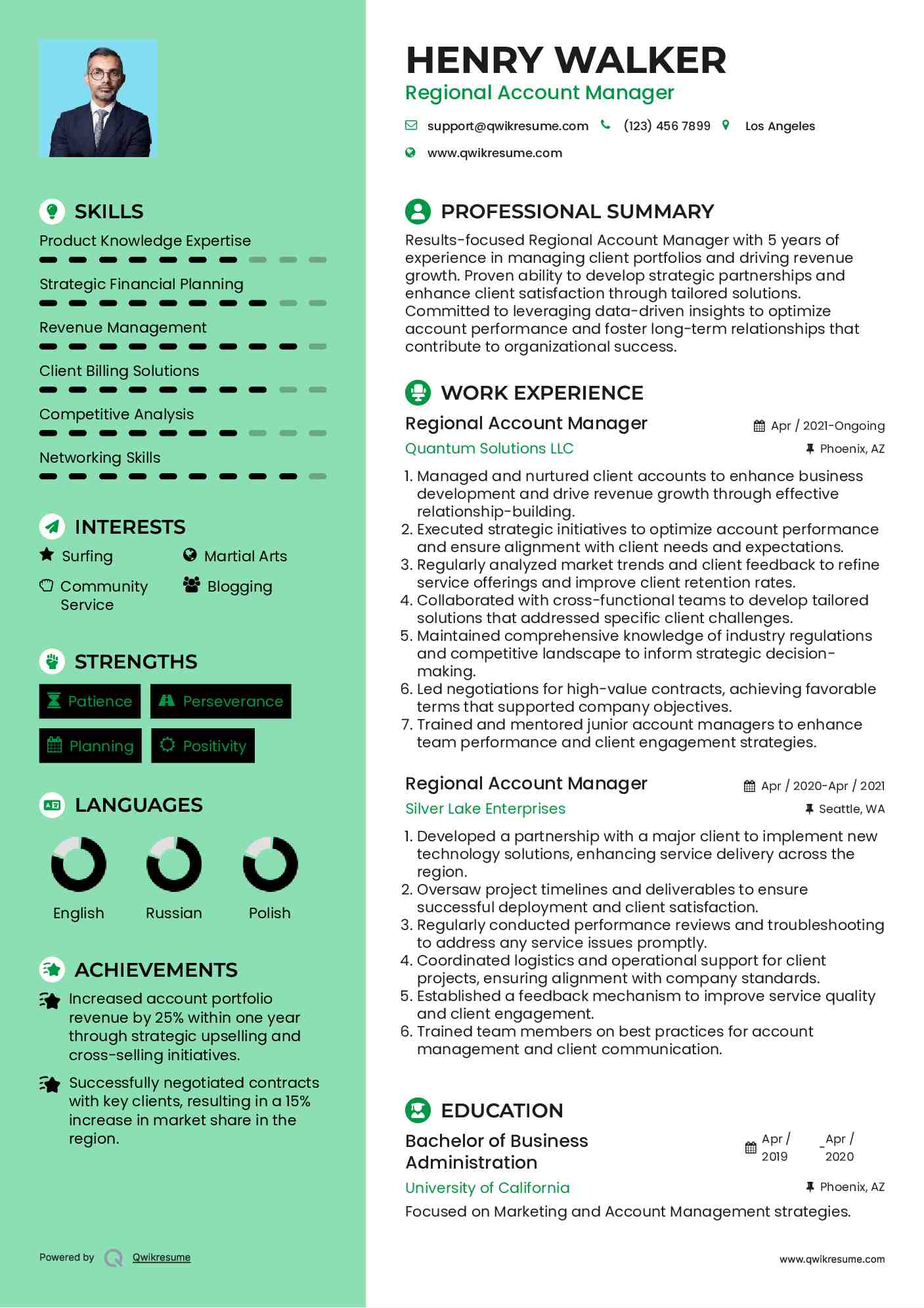 Regional Account Manager Resume Example