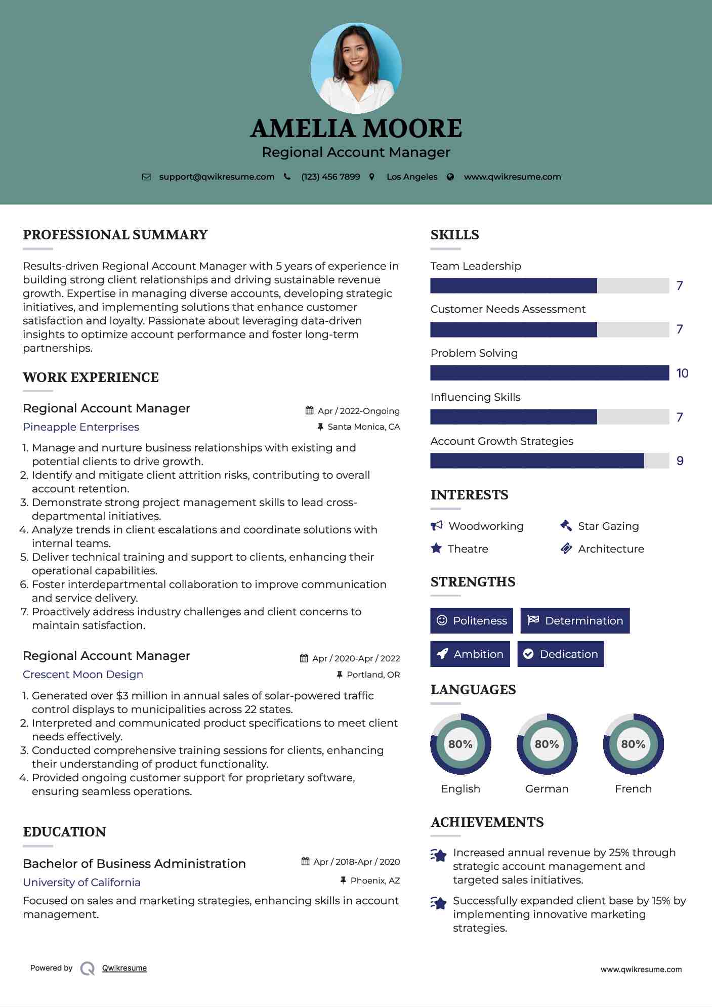 Regional Account Manager Resume Example
