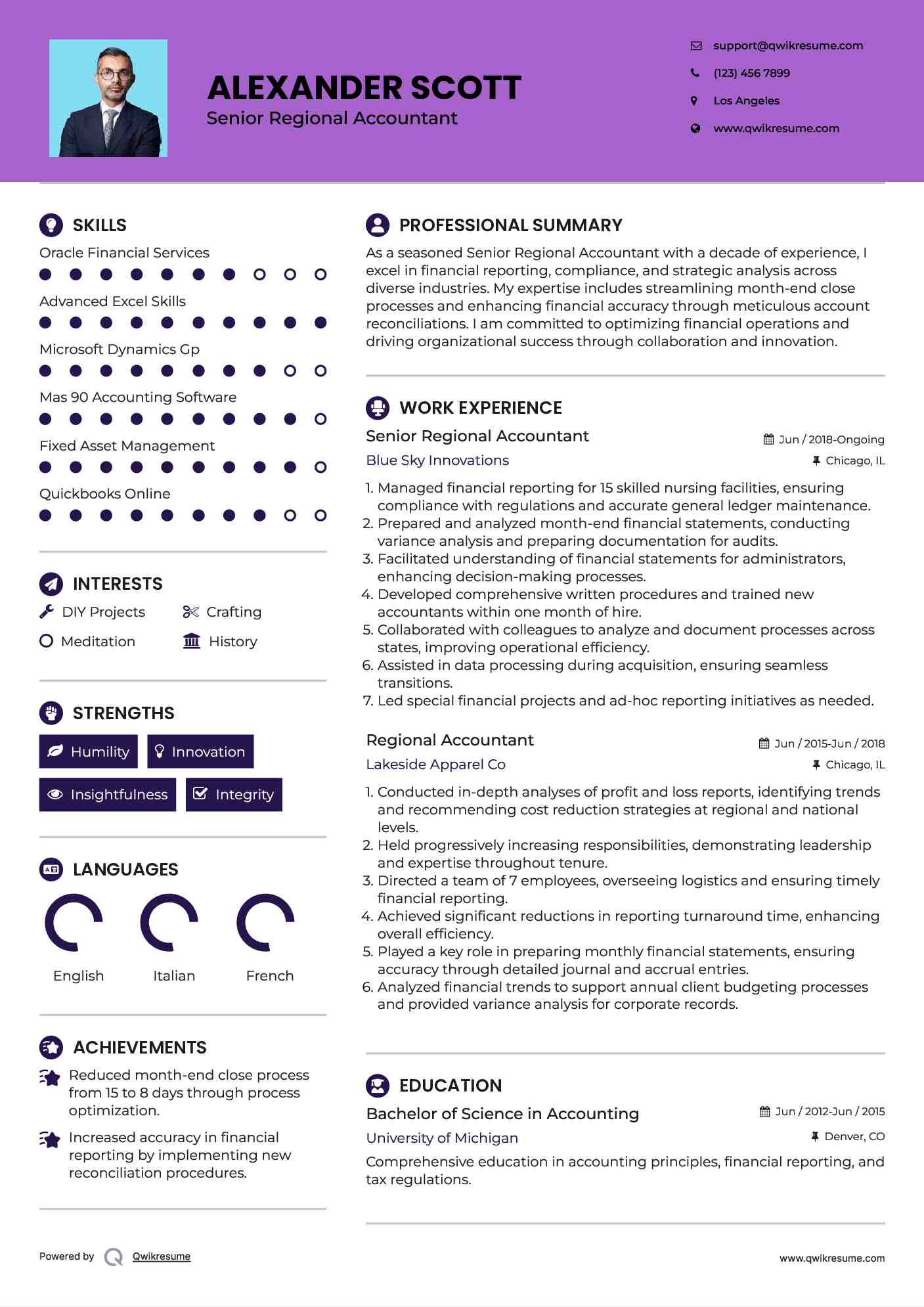 Senior Regional Accountant  Resume Model