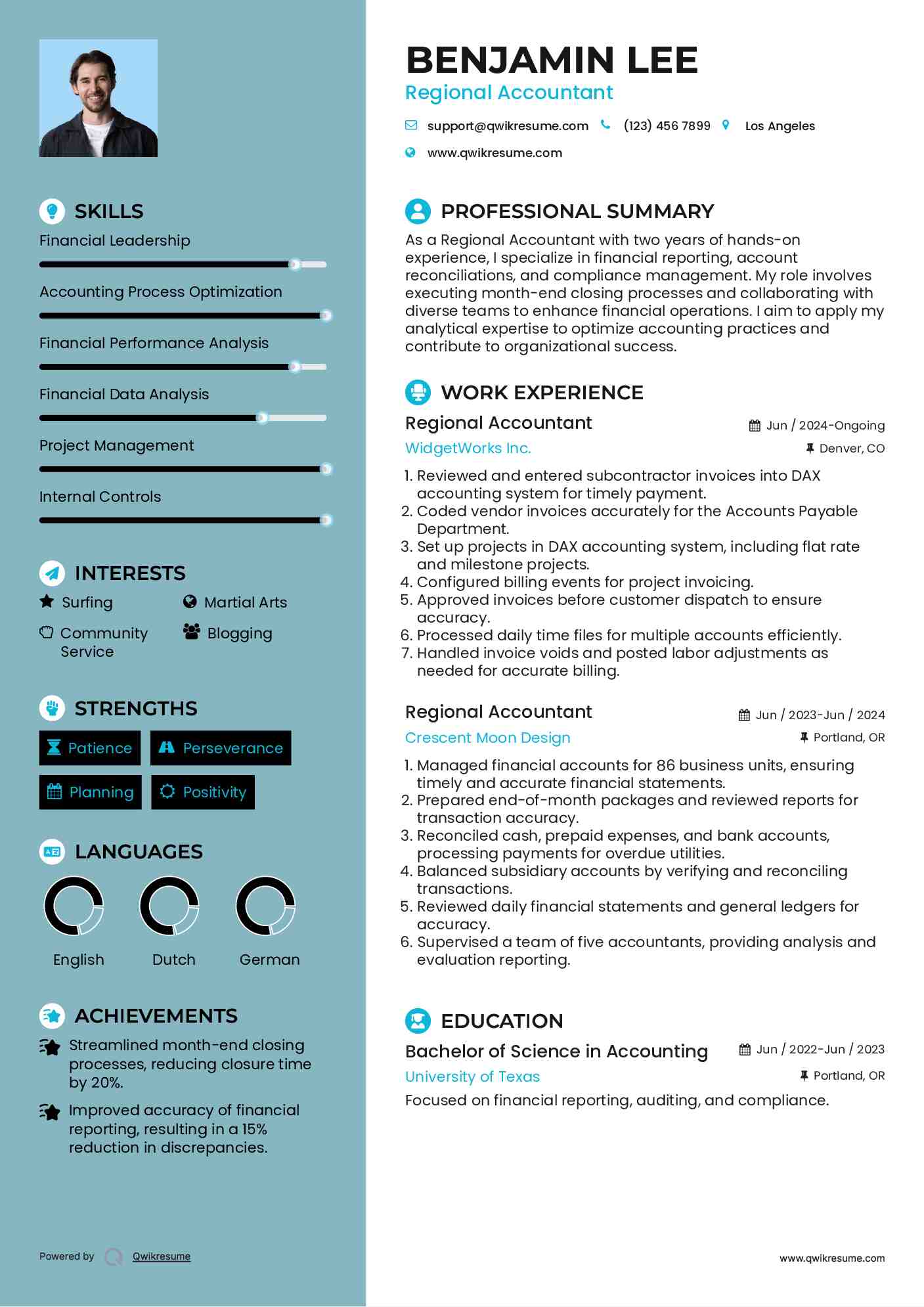Regional Accountant Resume Example