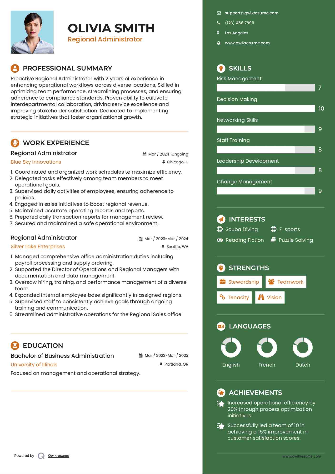 Regional Administrator Resume Example