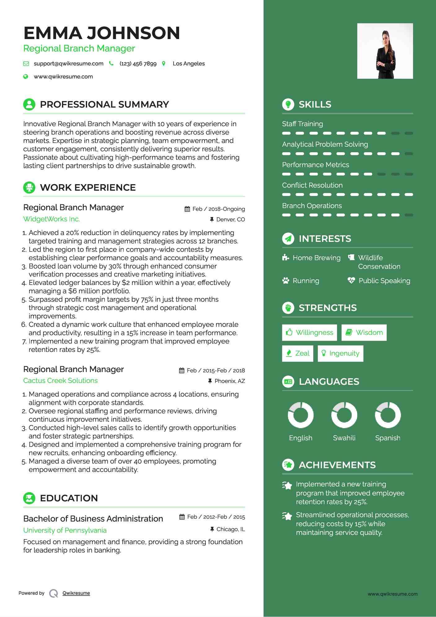 Branch Manager Resume Samples