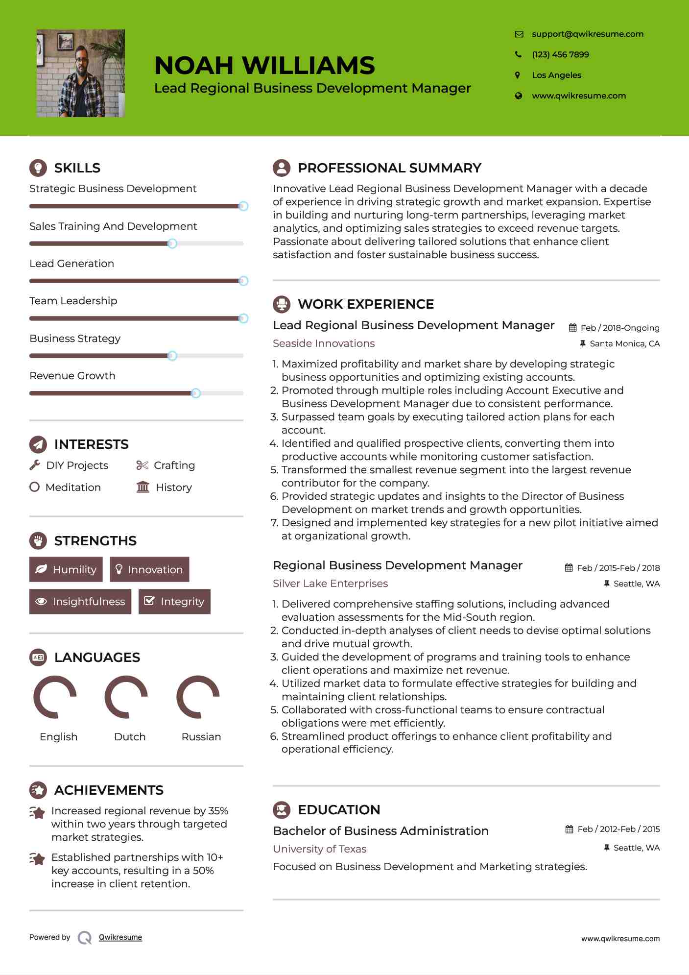 Lead Regional Business Development Manager Resume Sample