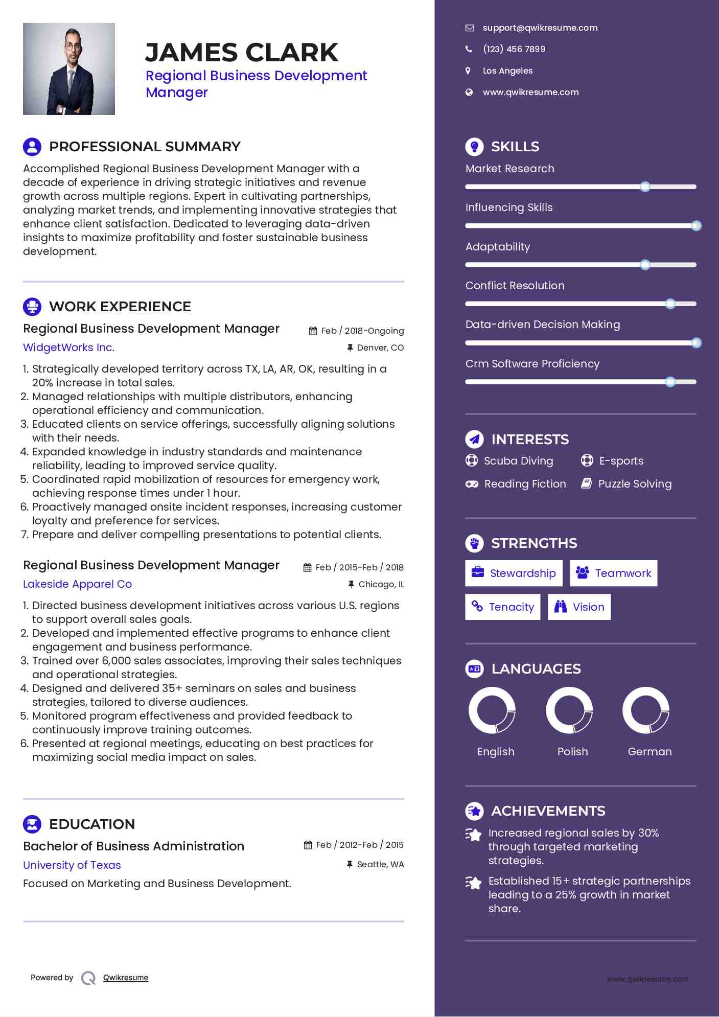 Regional Business Development Manager Resume Sample
