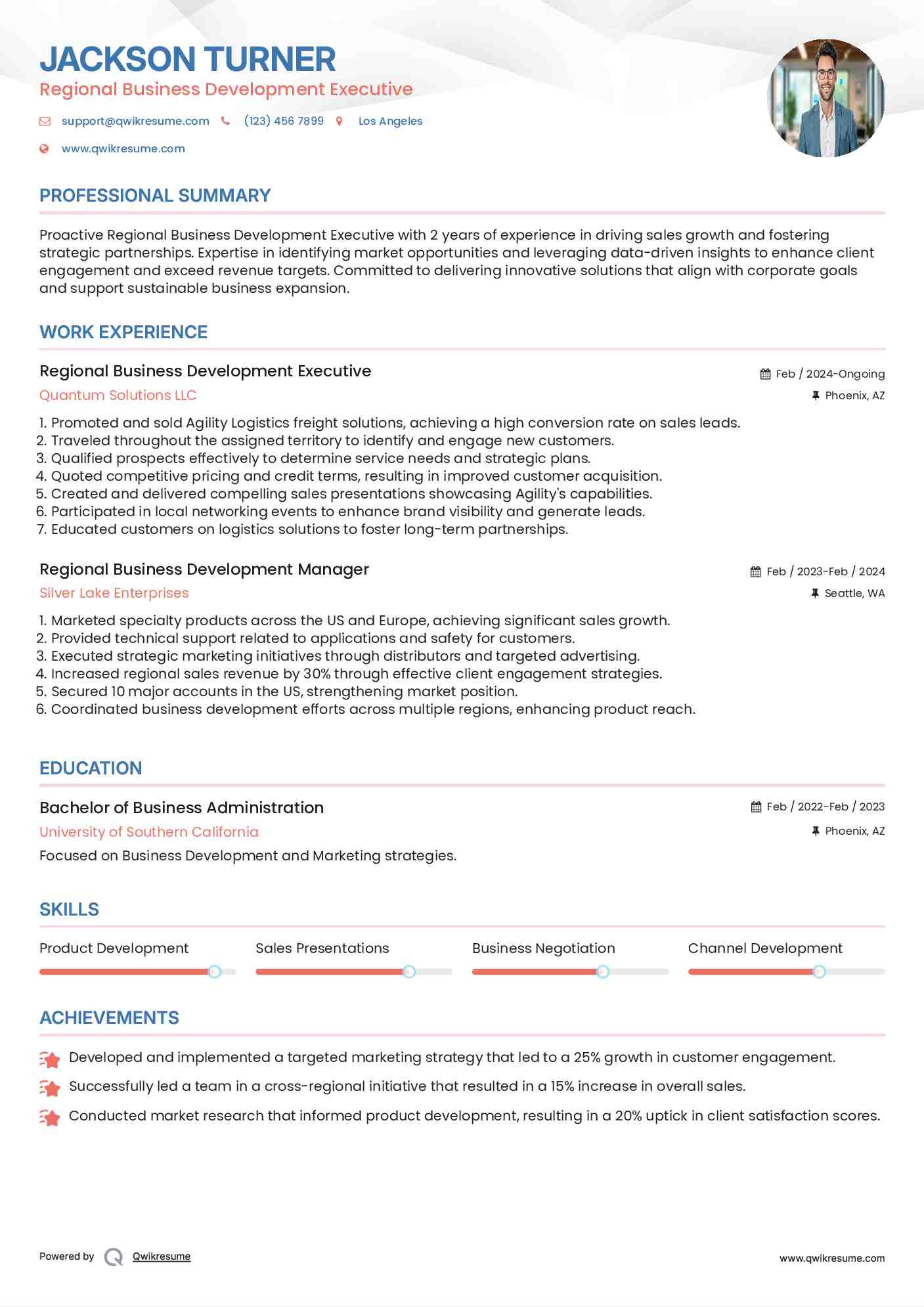 Regional Business Development Executive Resume Format