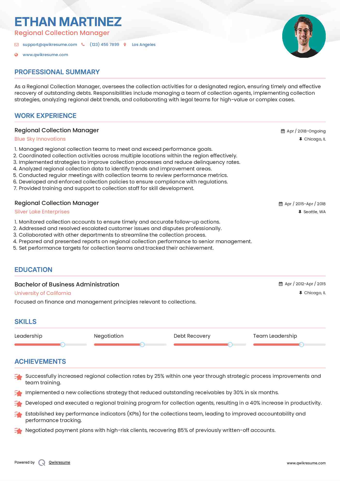 Regional Collection Manager Resume Model