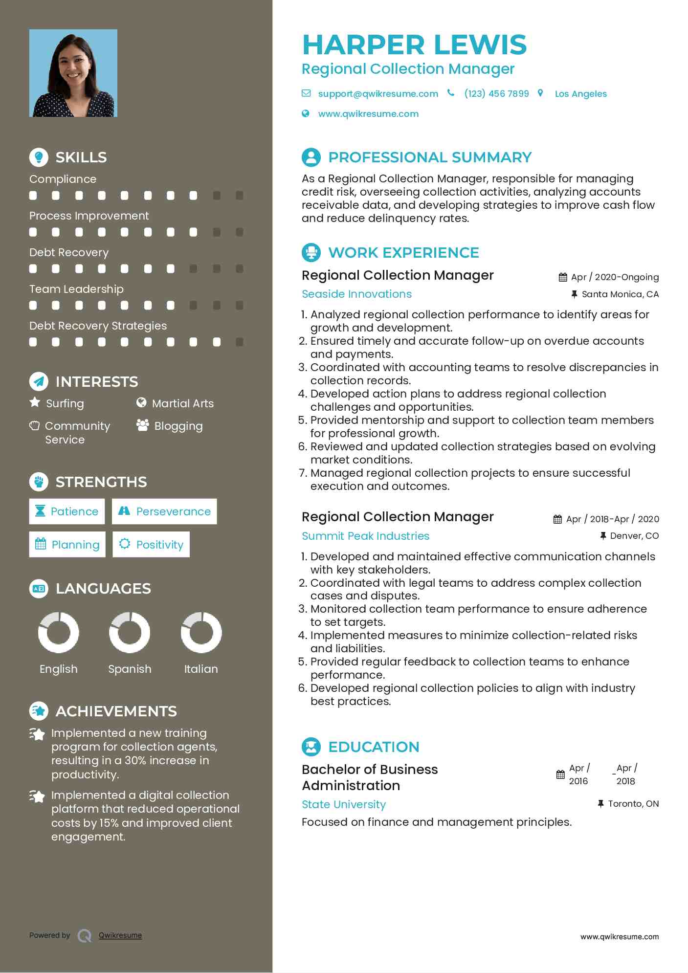 Regional Collection Manager Resume Model