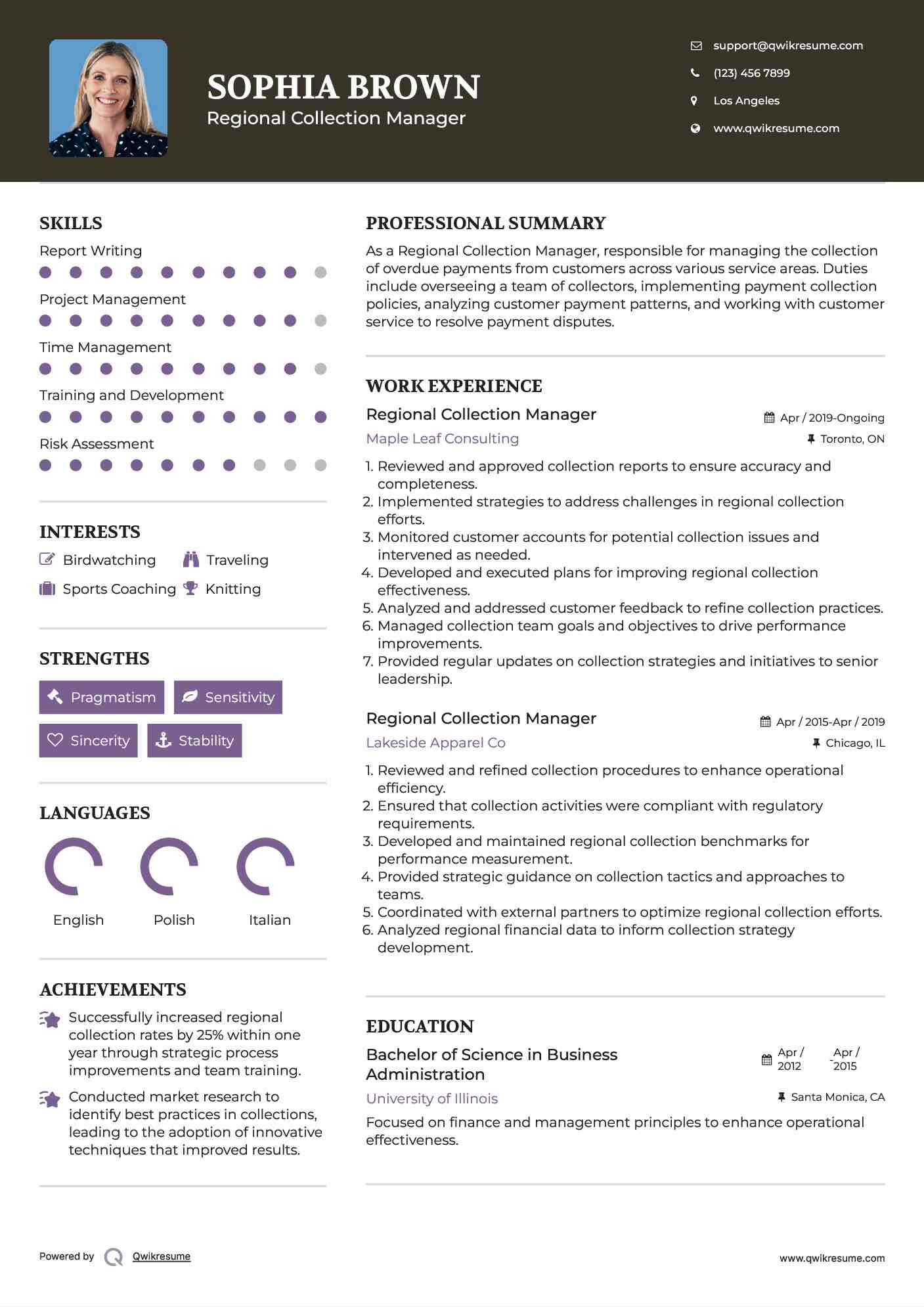 Regional Collection Manager Resume Template