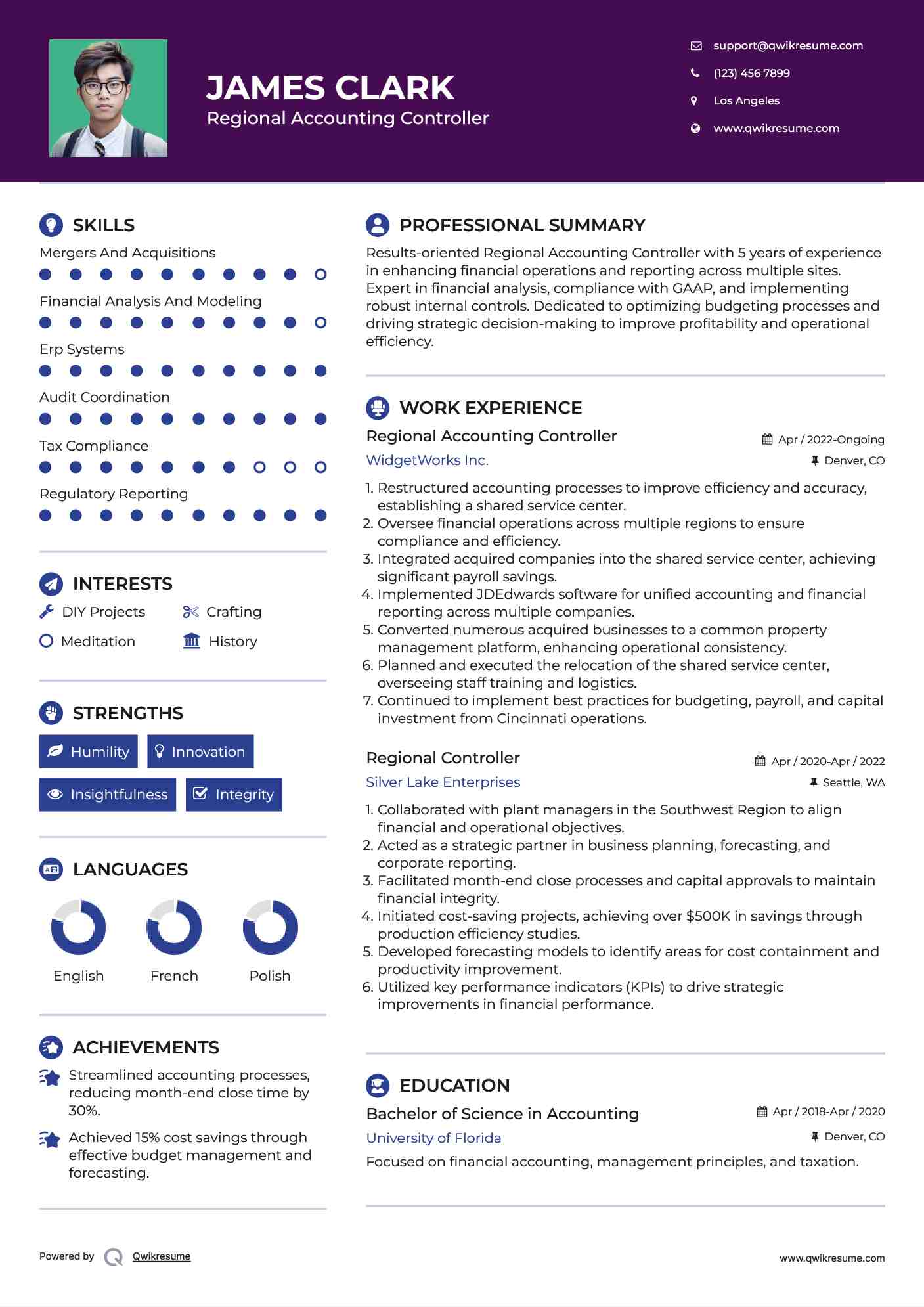 Regional Accounting Controller Resume Example