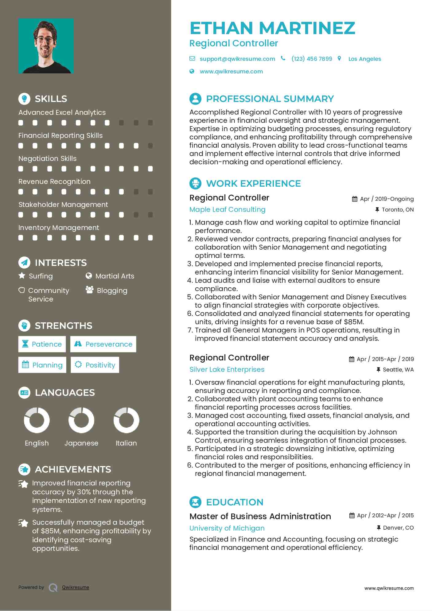 Regional Controller Resume Model
