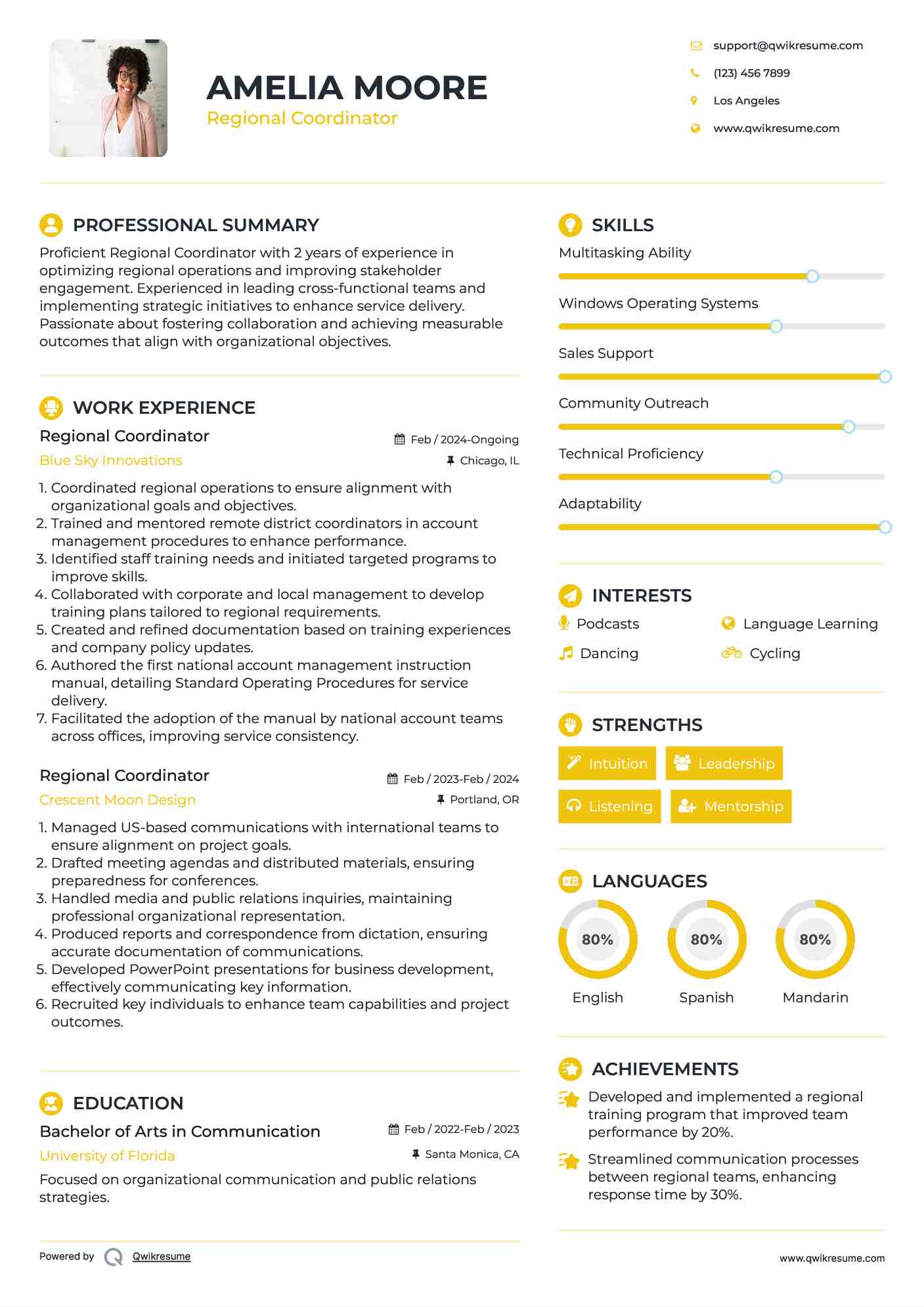 Regional Coordinator Resume Example