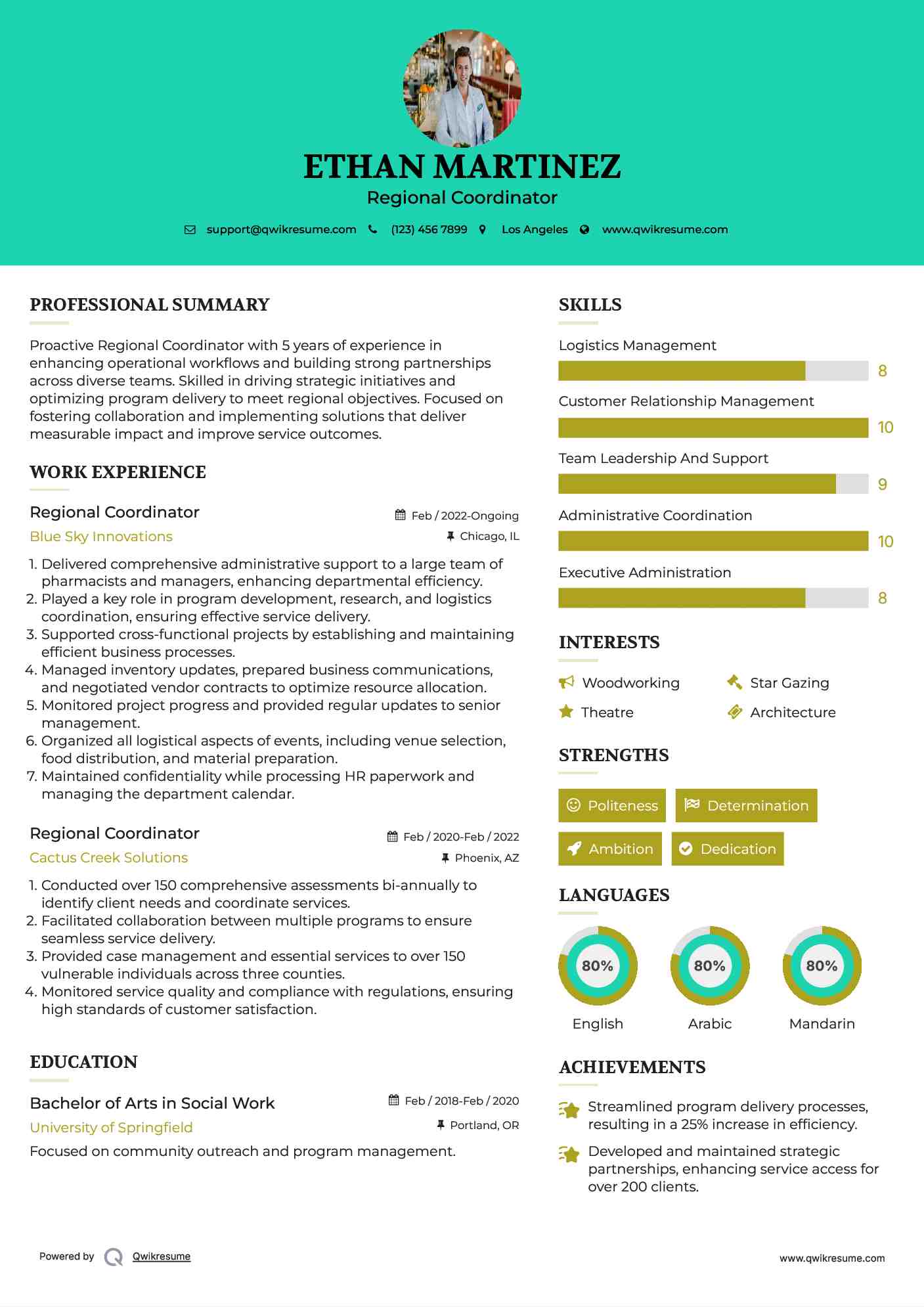 Regional Coordinator Resume Template
