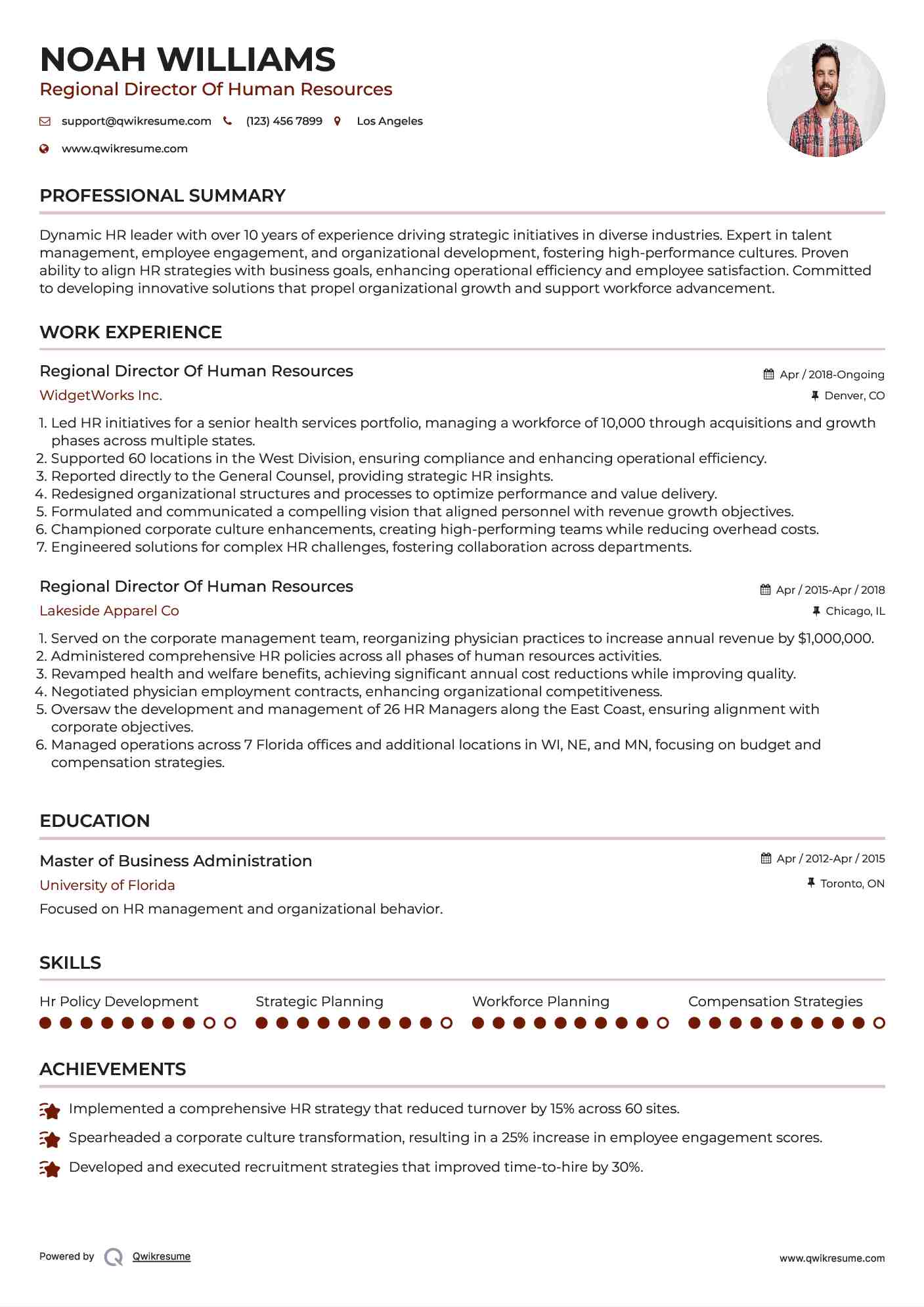 Regional Director Of Human Resources Resume Template