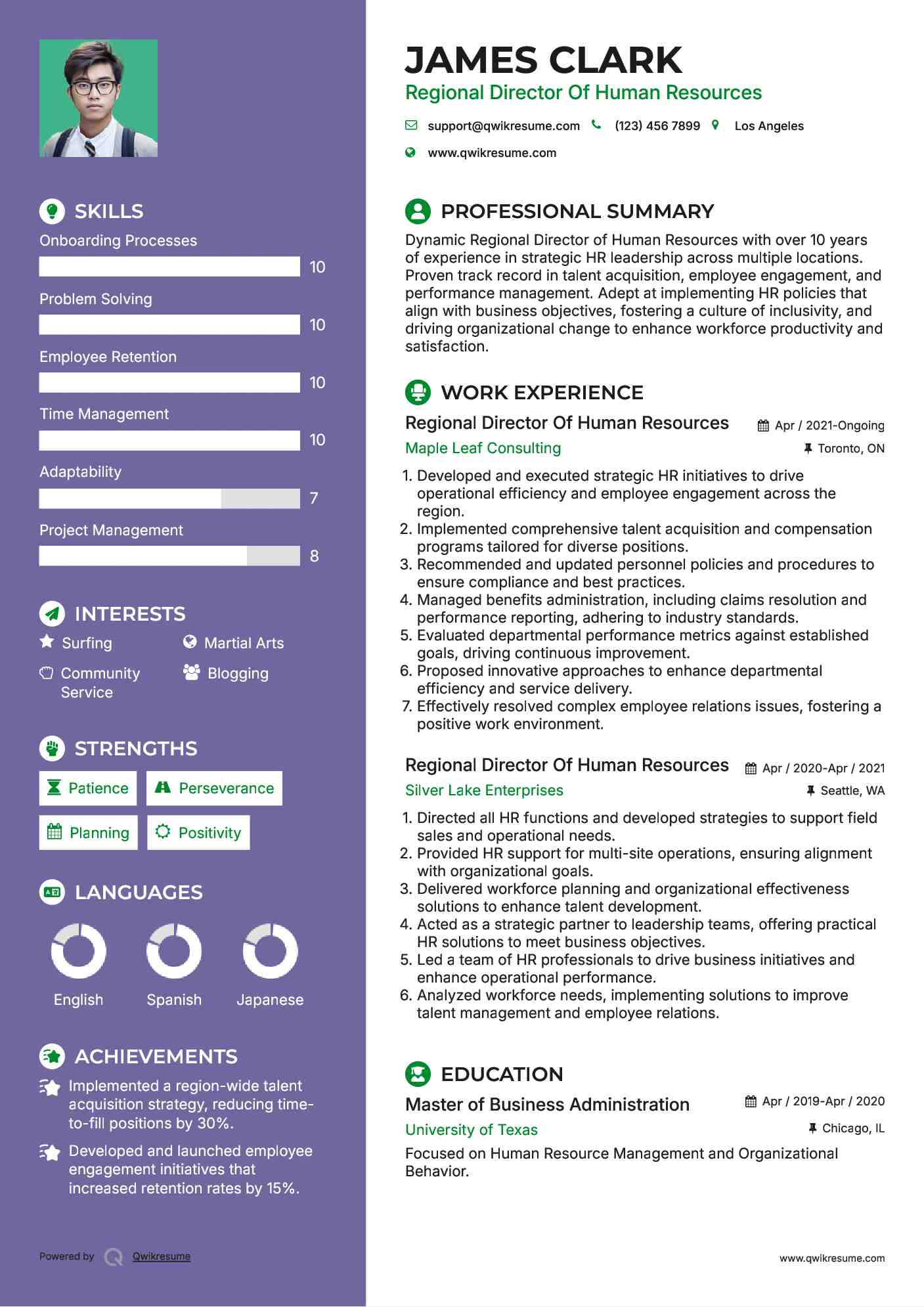 Regional Director Of Human Resources Resume Example
