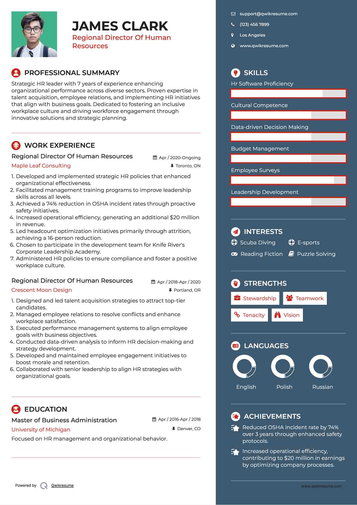Regional Director Of Human Resources Resume Sample