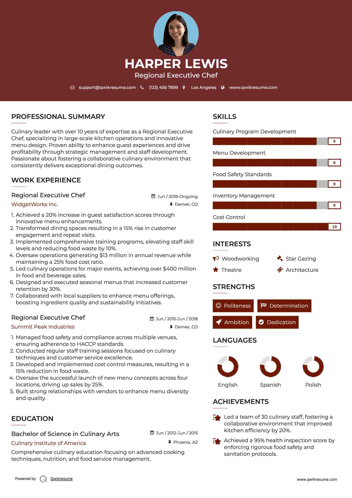 Regional Executive Chef Resume Template