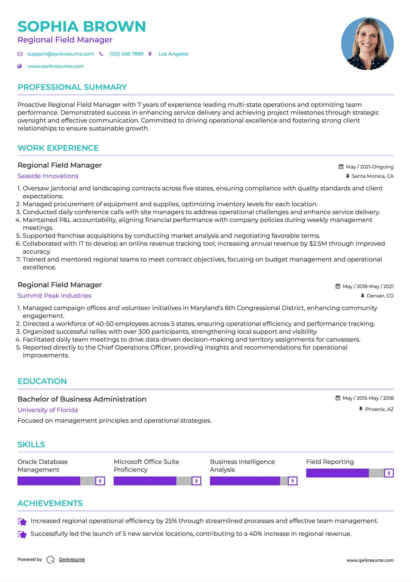 Regional Field Manager Resume Model