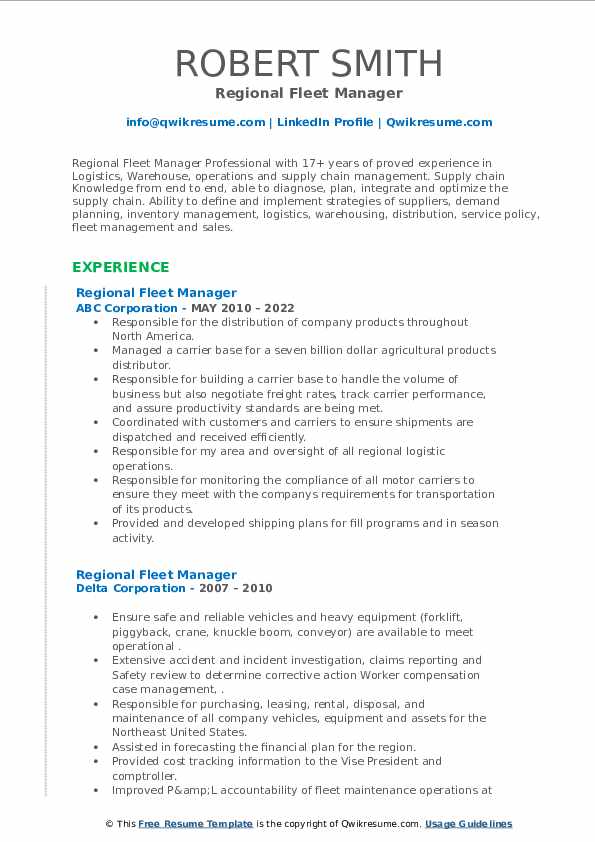 Regional Fleet Manager Resume Samples - Regional Fleet Manager 1647345160 Pdf
