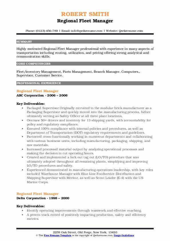 Regional Fleet Manager Resume Samples - Regional Fleet Manager 1647345411 Pdf fleet manager resume