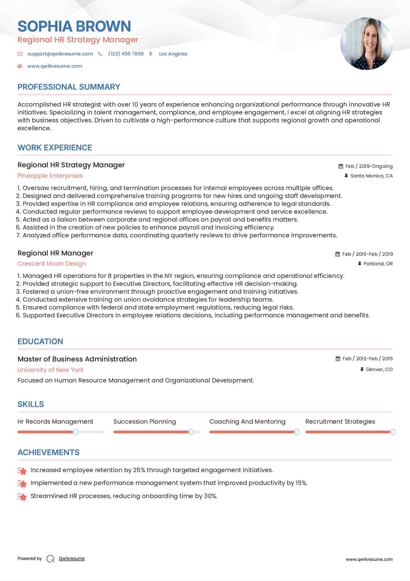 Regional HR Strategy Manager Resume Template