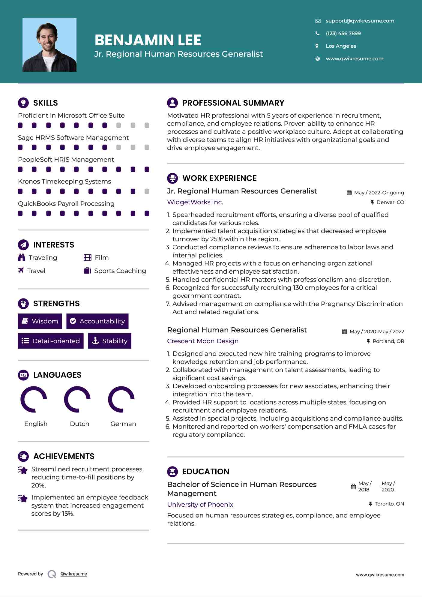 Jr. Regional Human Resources Generalist Resume Template