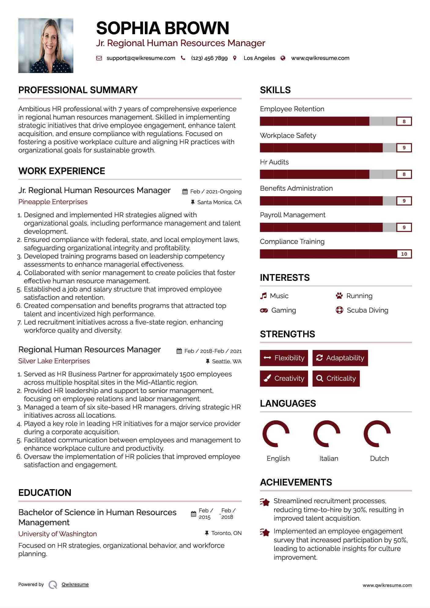 Jr. Regional Human Resources Manager Resume Template