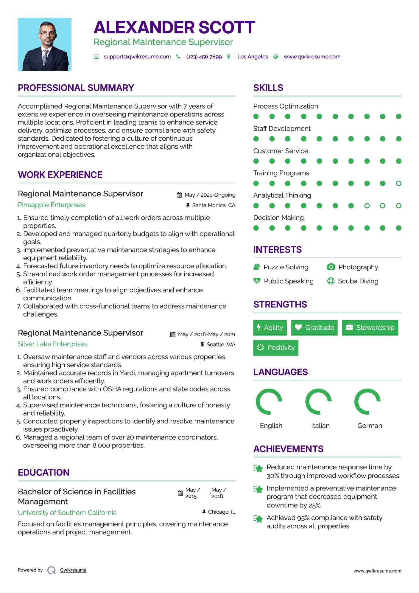 Regional Maintenance Supervisor Resume Template