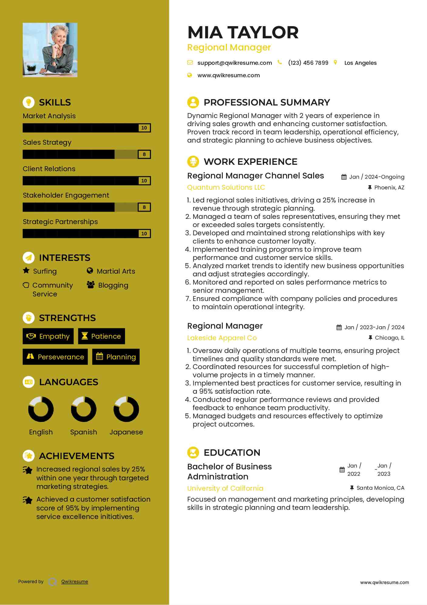 Regional Manager Channel Sales Resume Model