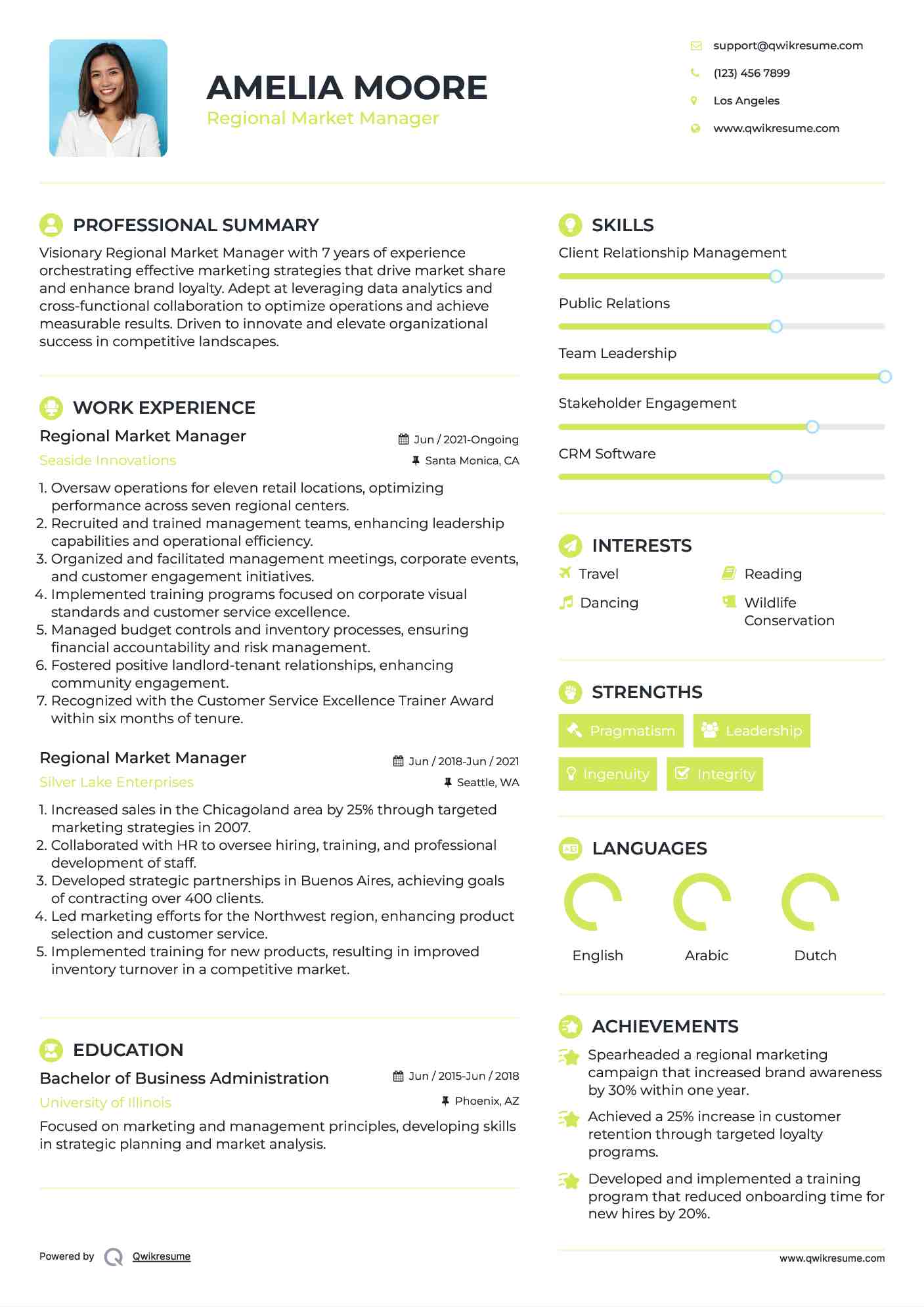 Regional Market Manager Resume Sample