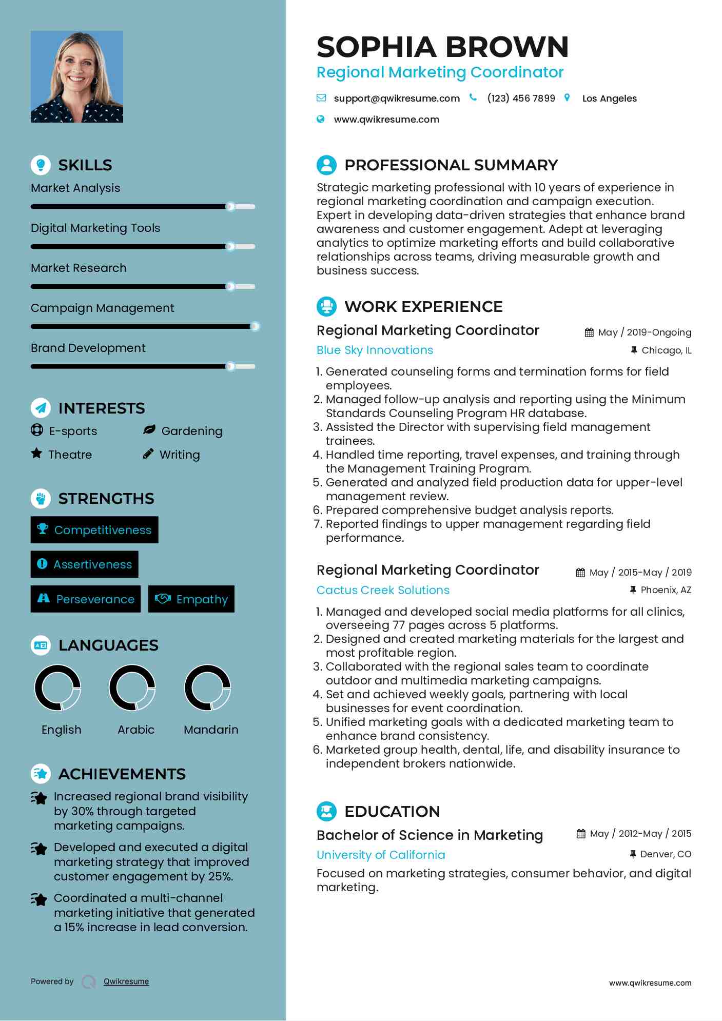 Regional Marketing Coordinator Resume Template