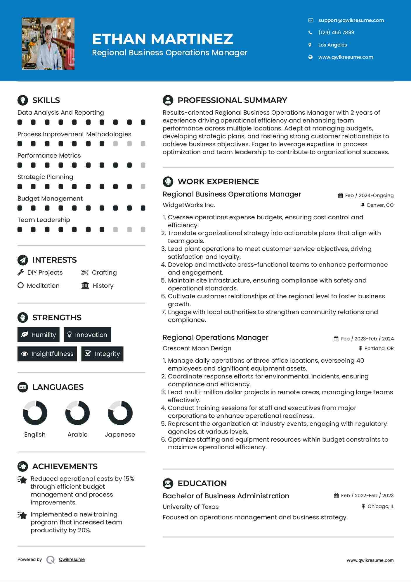Regional Business Operations Manager Resume Format