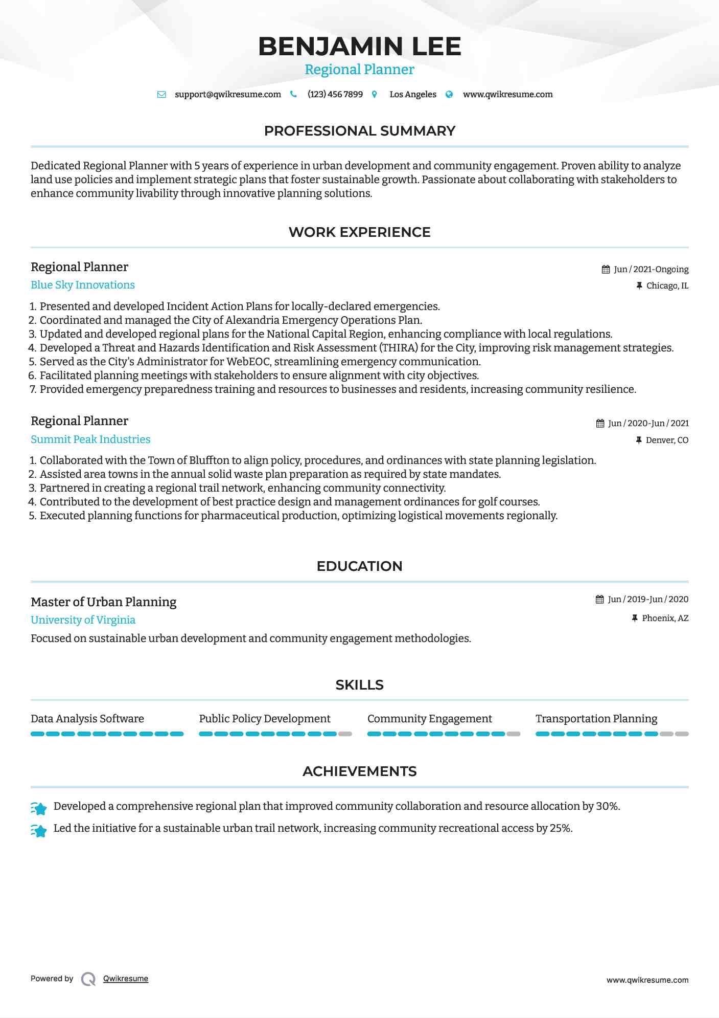 Regional Planner Resume Format