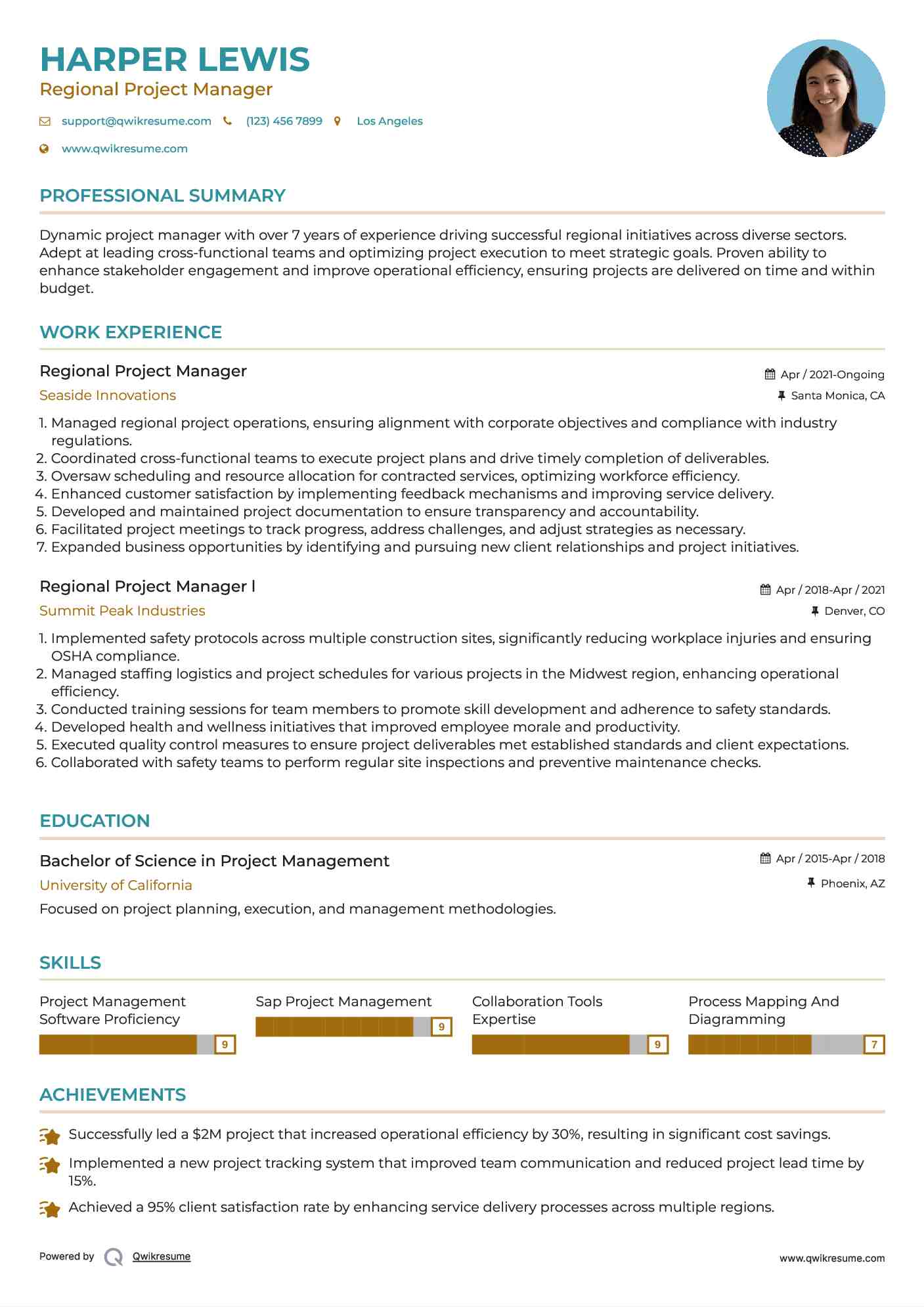 Regional Project Manager Resume Format