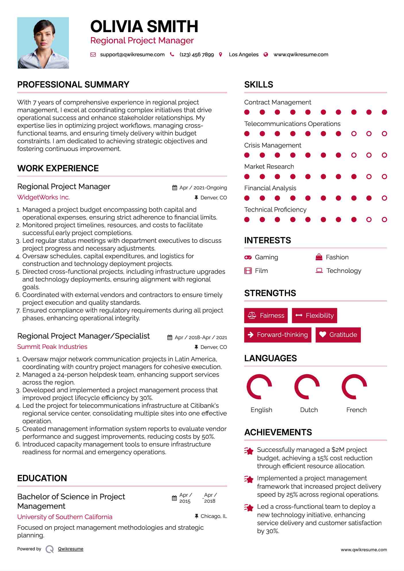 Regional Project Manager Resume Template