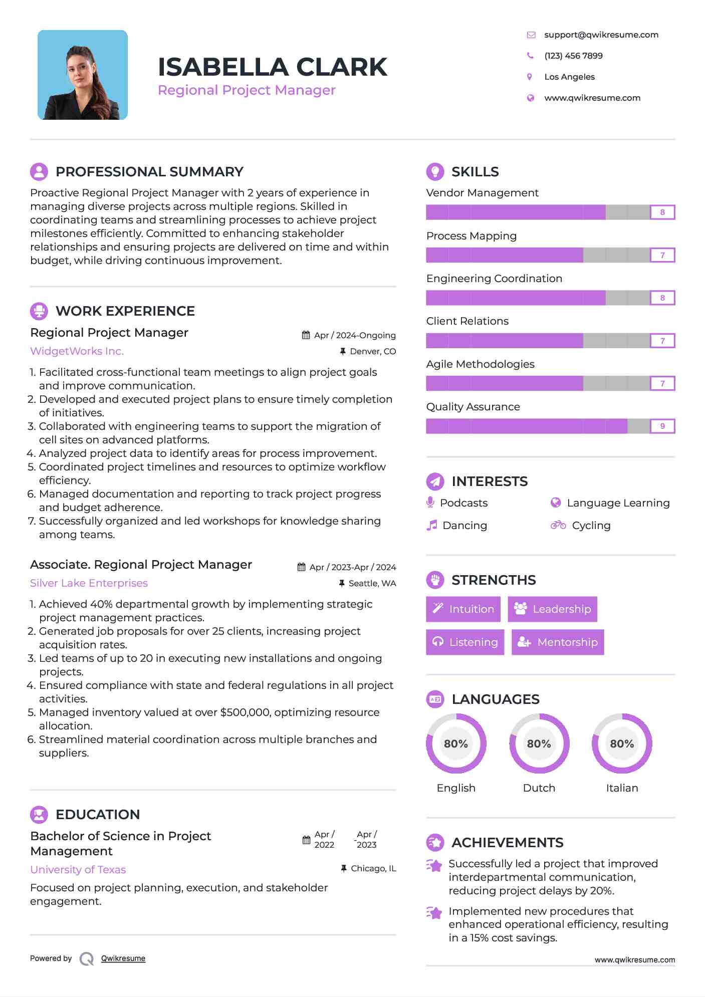 Regional Project Manager Resume Model