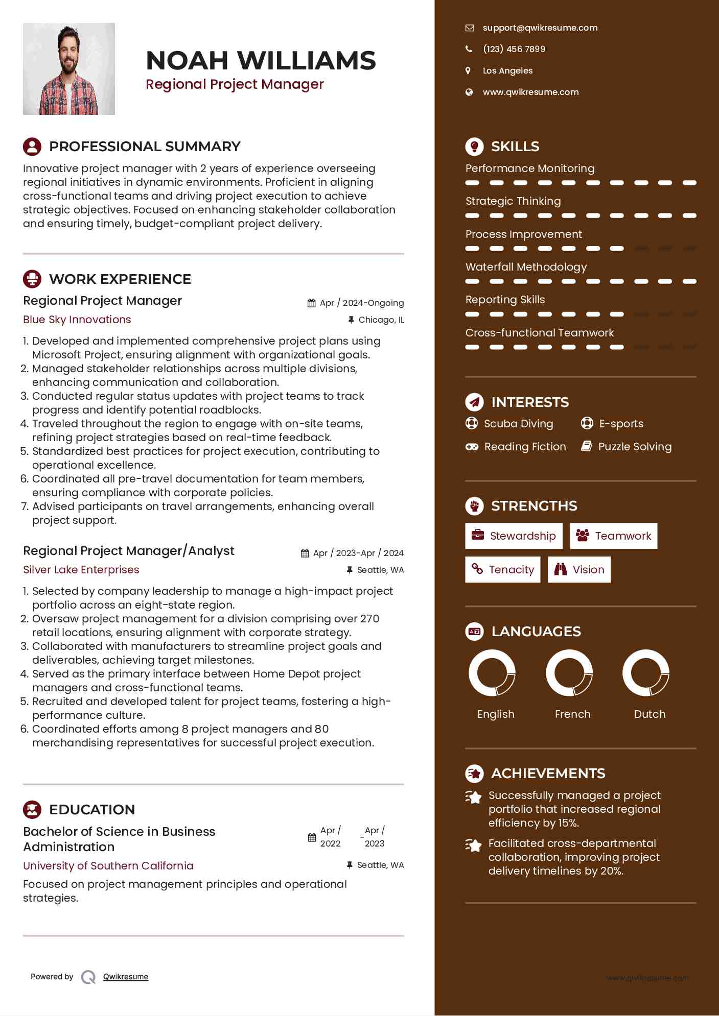 Regional Project Manager Resume Example
