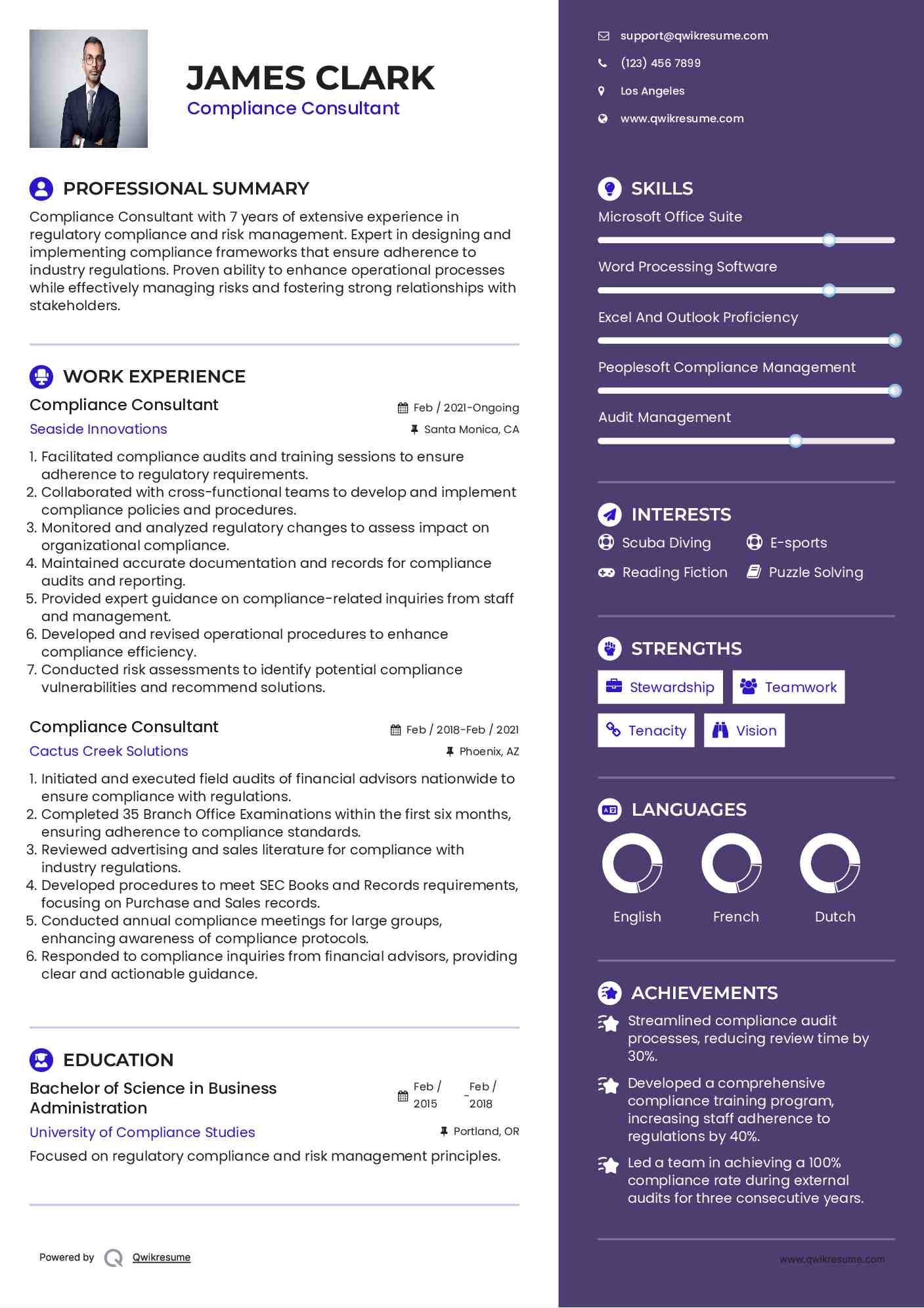 Compliance Consultant Resume Model