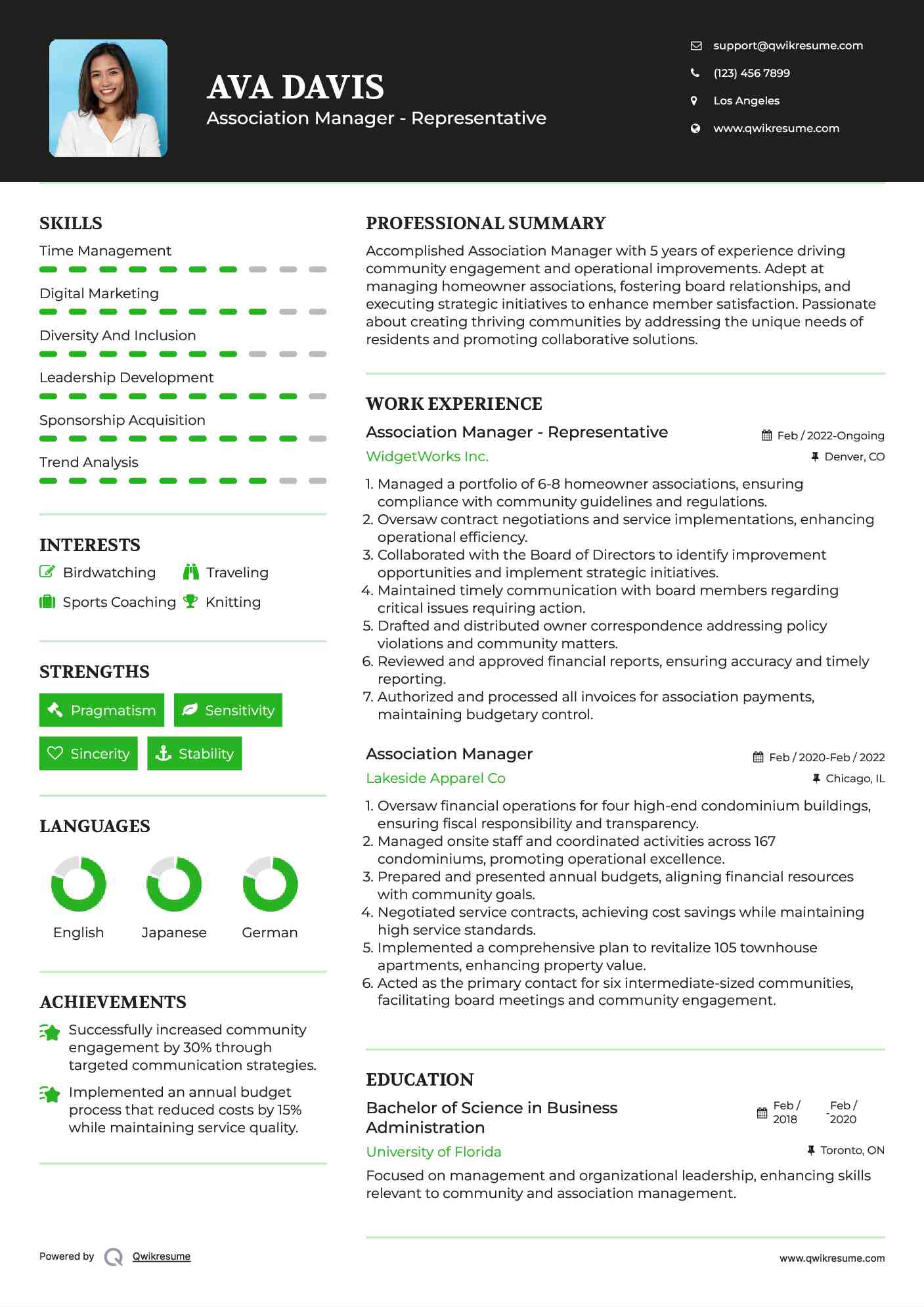 Association Manager - Representative Resume Model