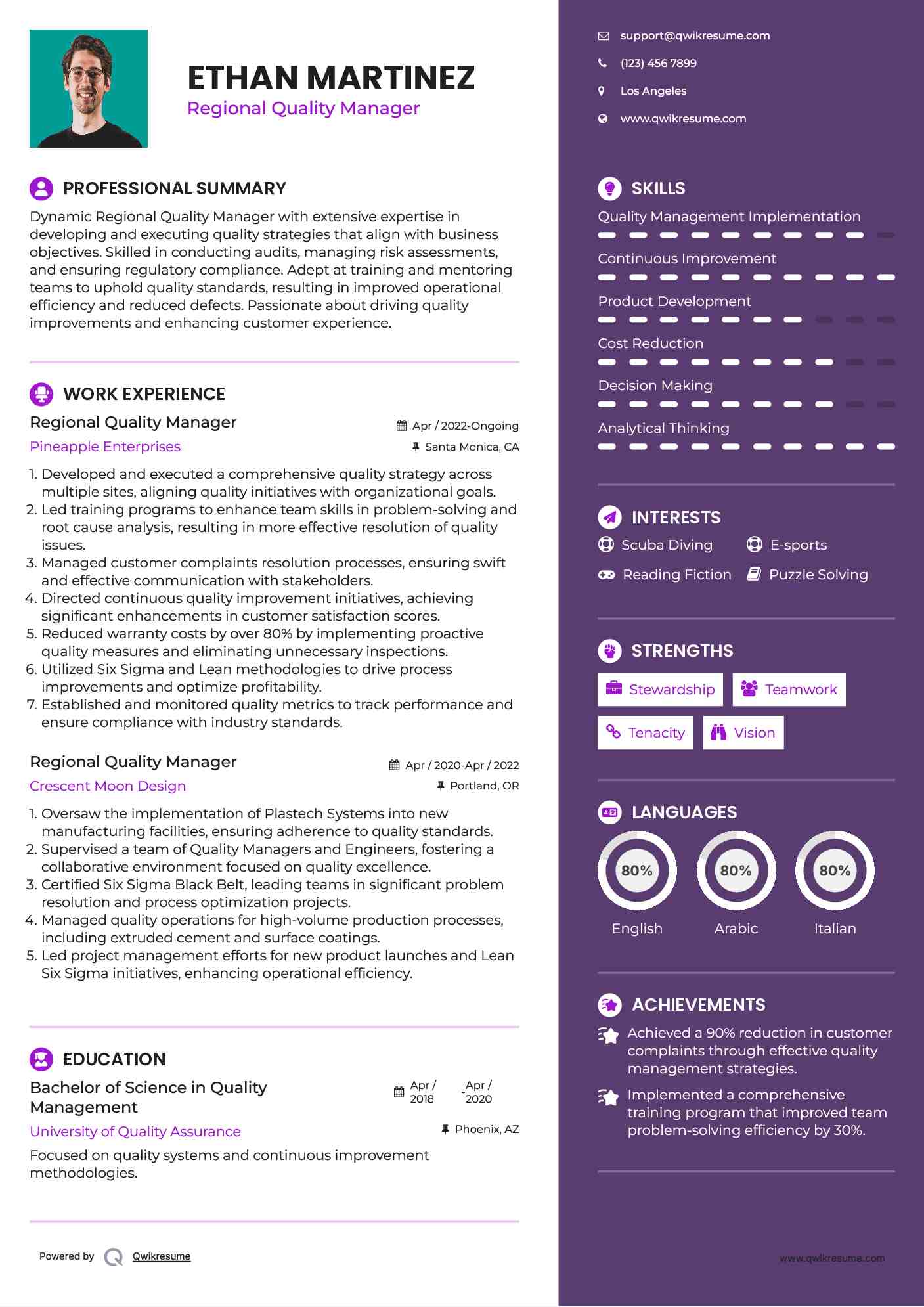 Regional Quality Manager Resume Format