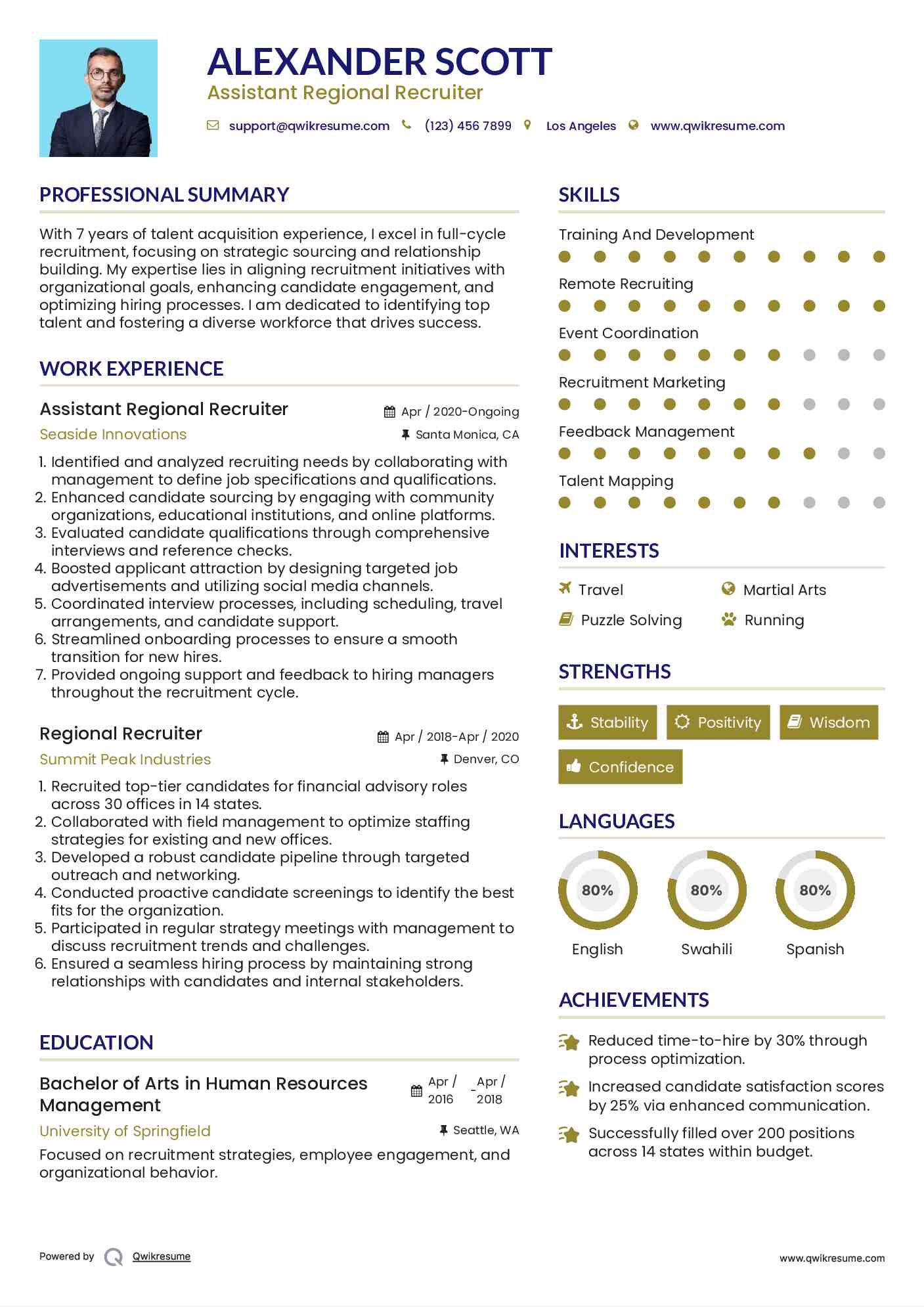 Assistant Regional Recruiter Resume Template