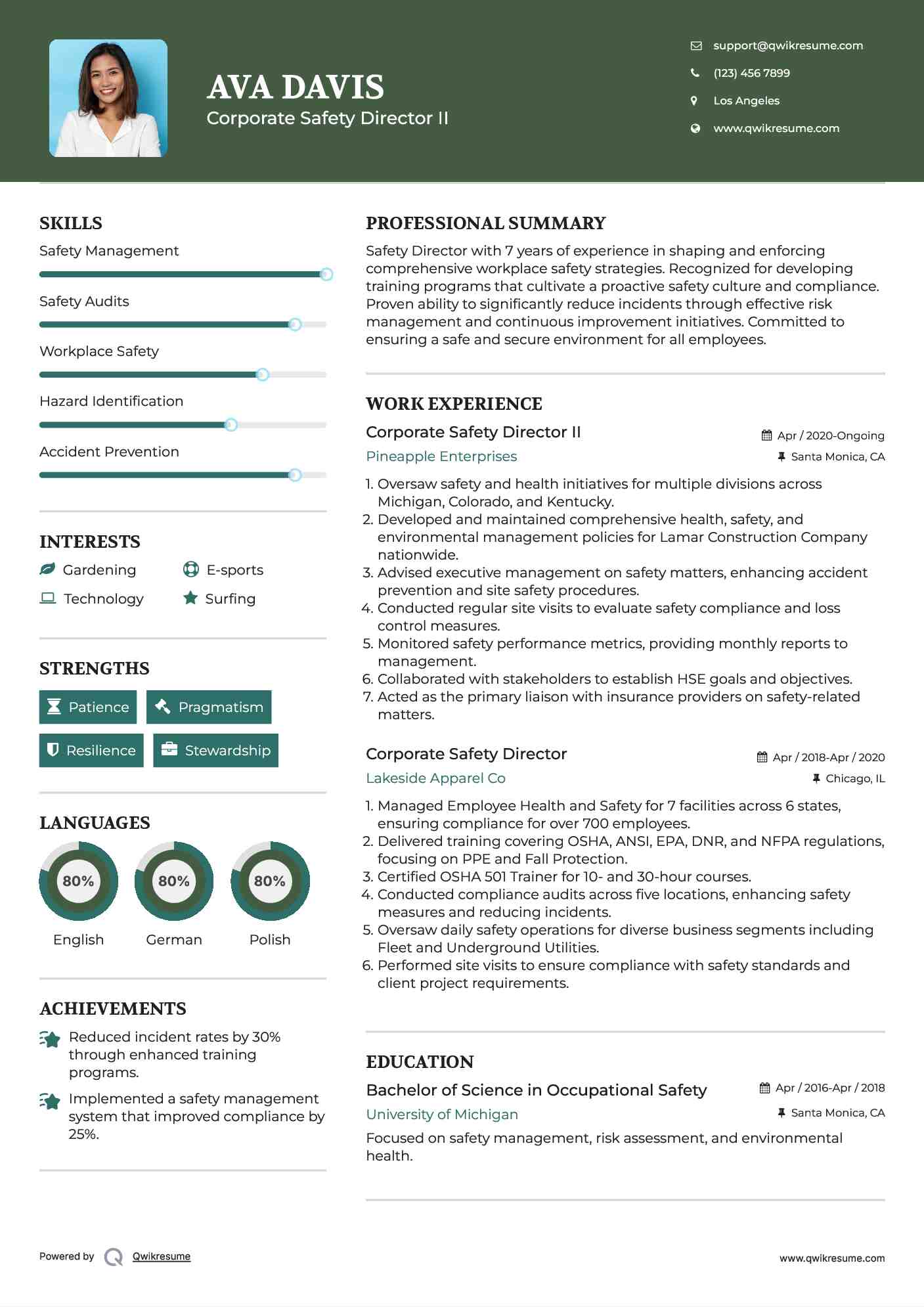 Corporate Safety Director II Resume Template