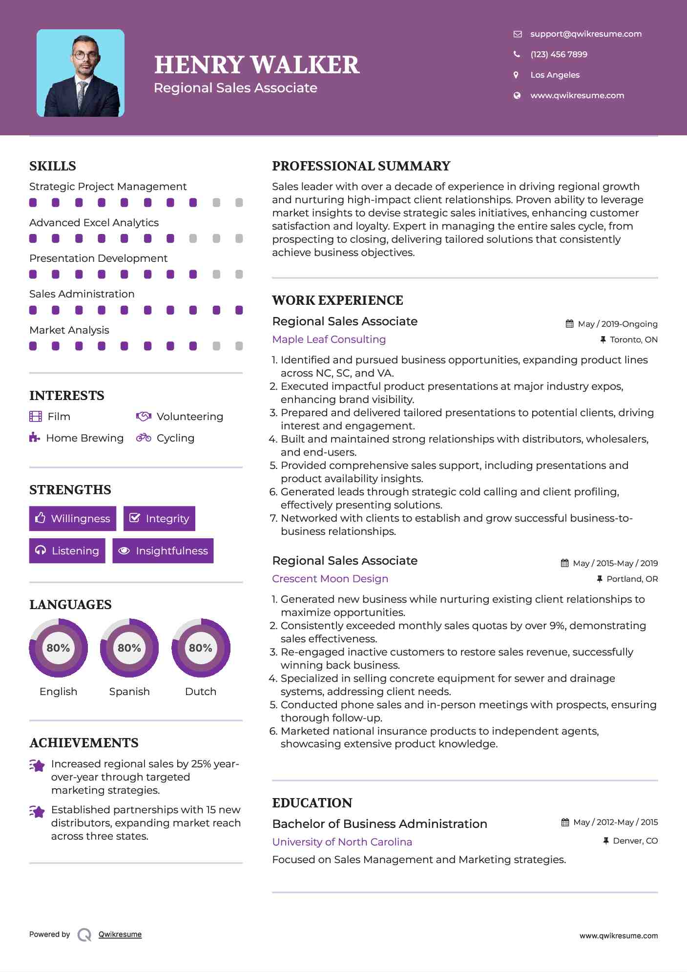 Regional Sales Associate Resume Model