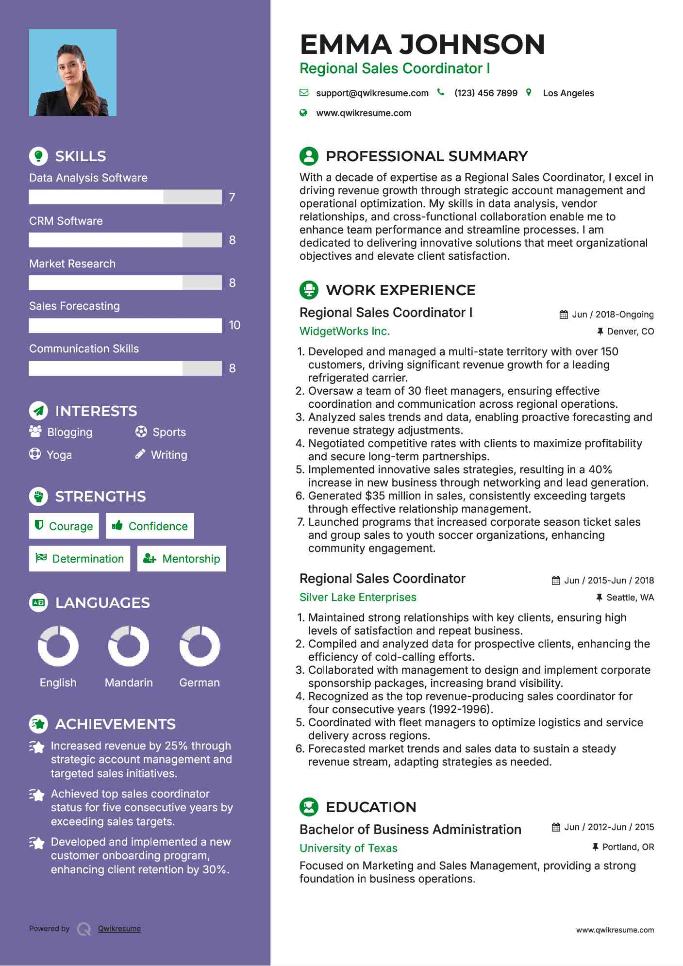 Regional Sales Coordinator I Resume Template