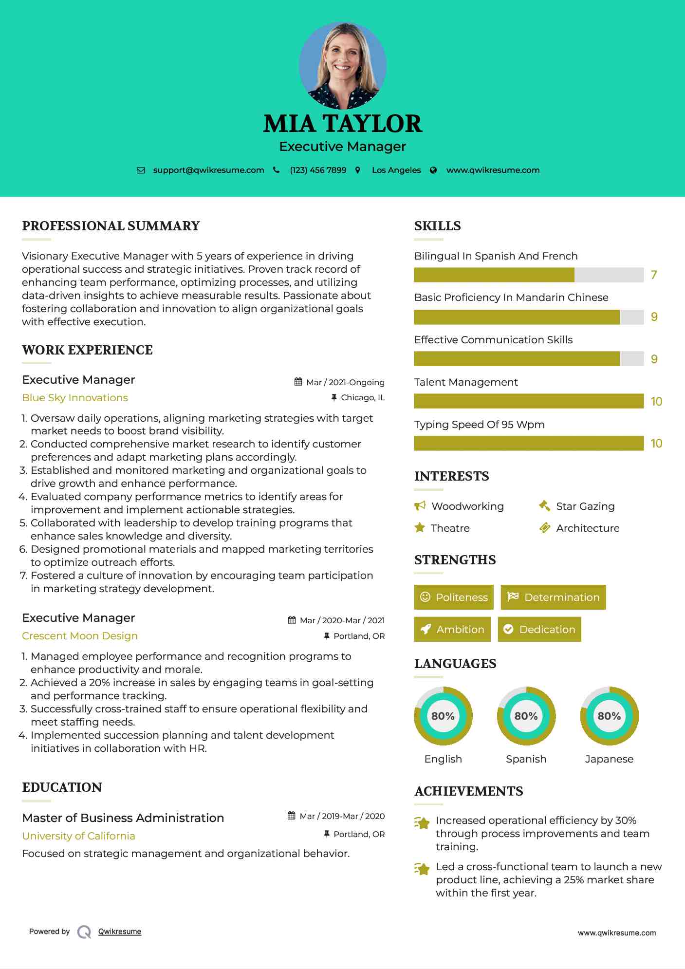 Executive Manager Resume Sample
