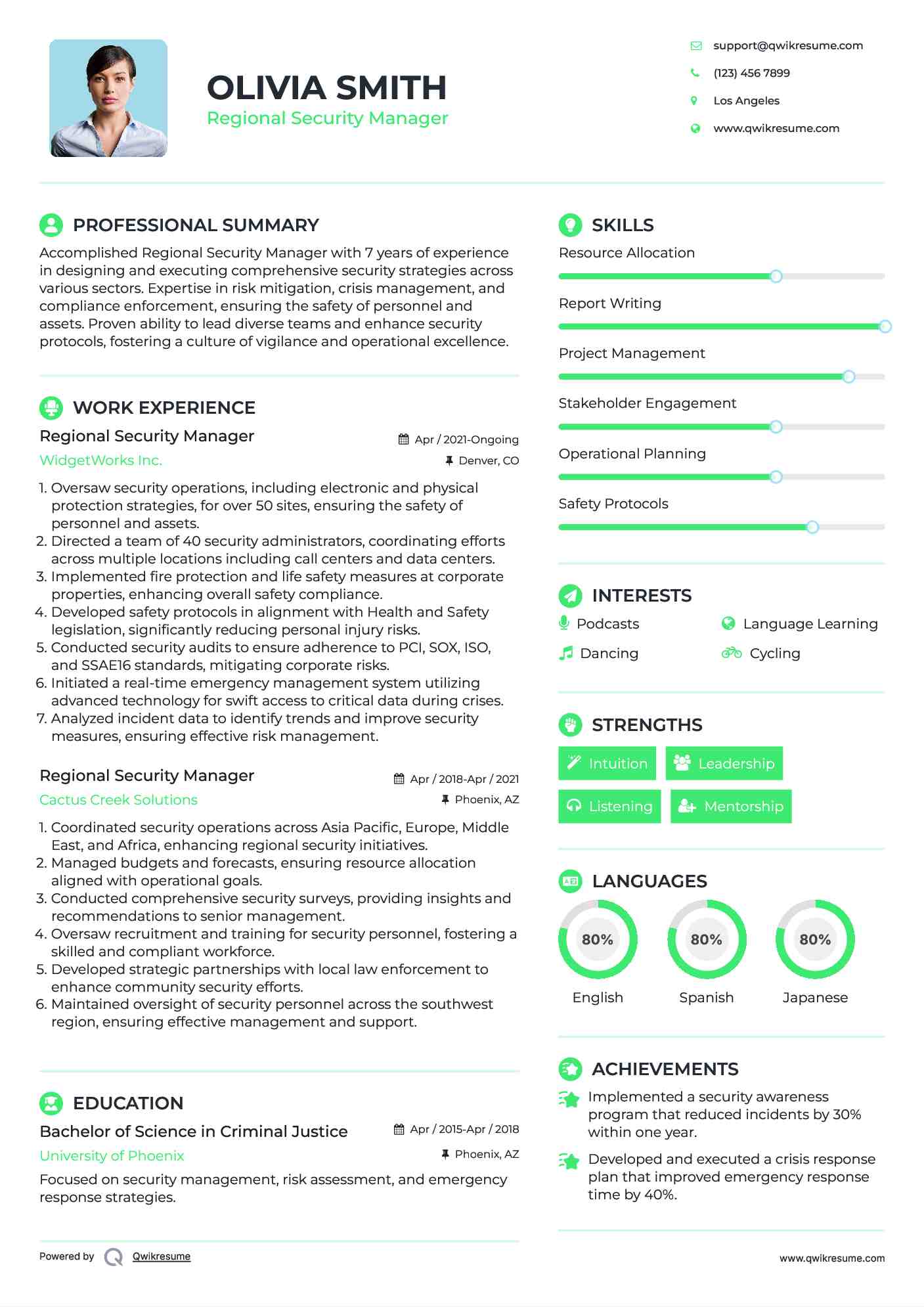 Regional Security Manager Resume Sample