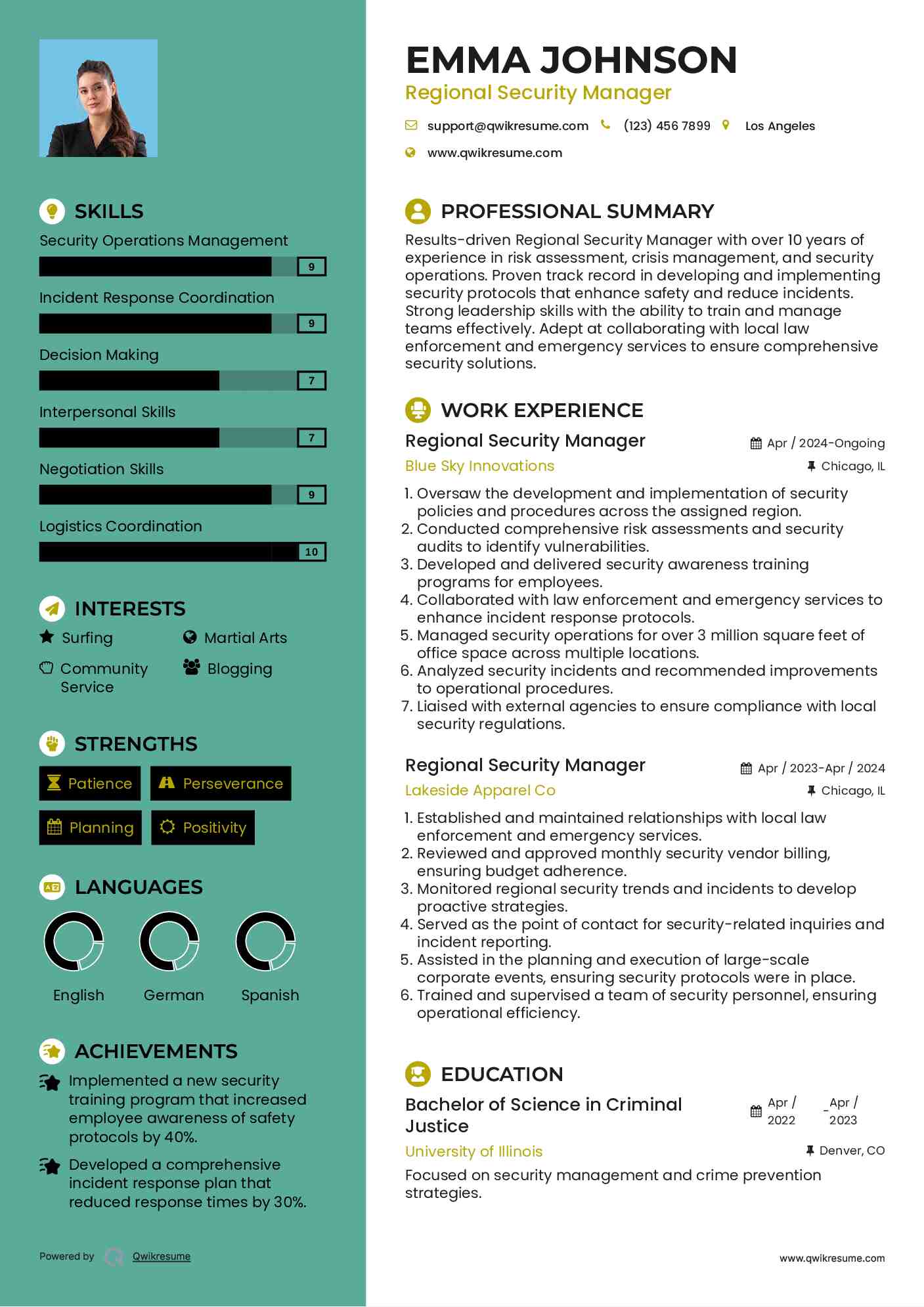 Regional Security Manager Resume Sample