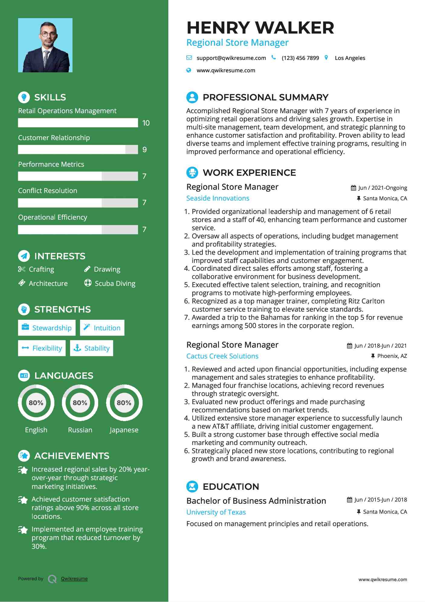 Regional Store Manager Resume Sample