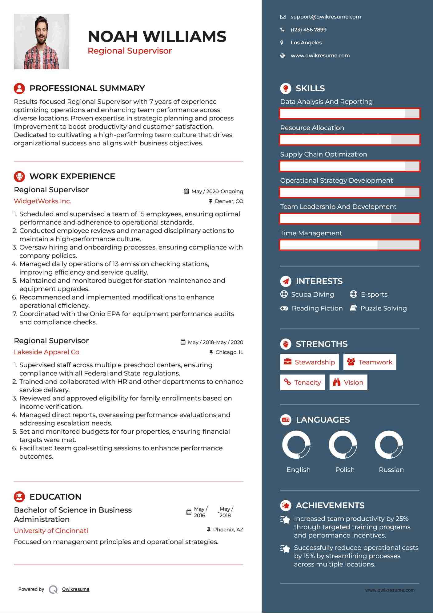 Regional Supervisor Resume Format