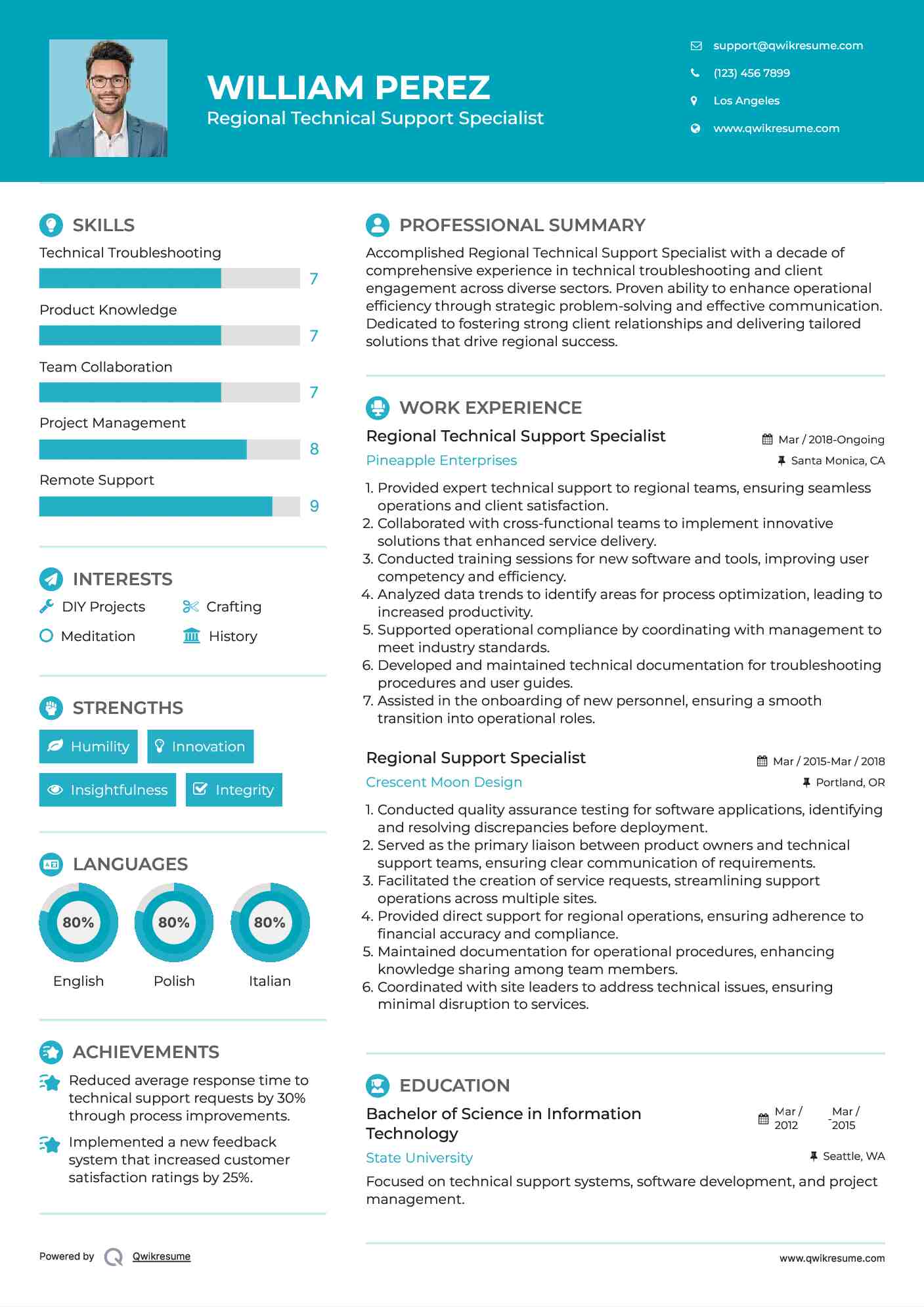 Regional Technical Support Specialist Resume Model