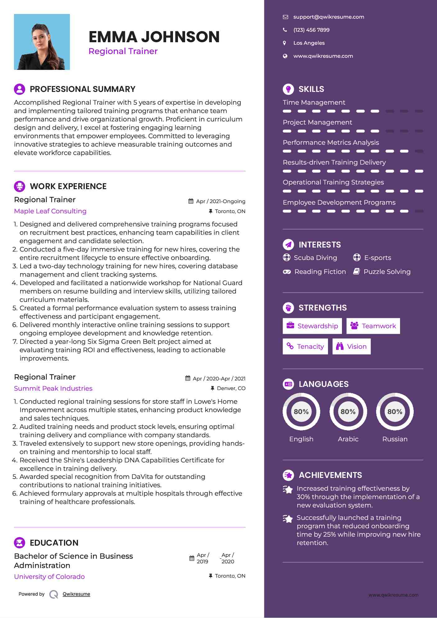 Regional Trainer Resume Sample